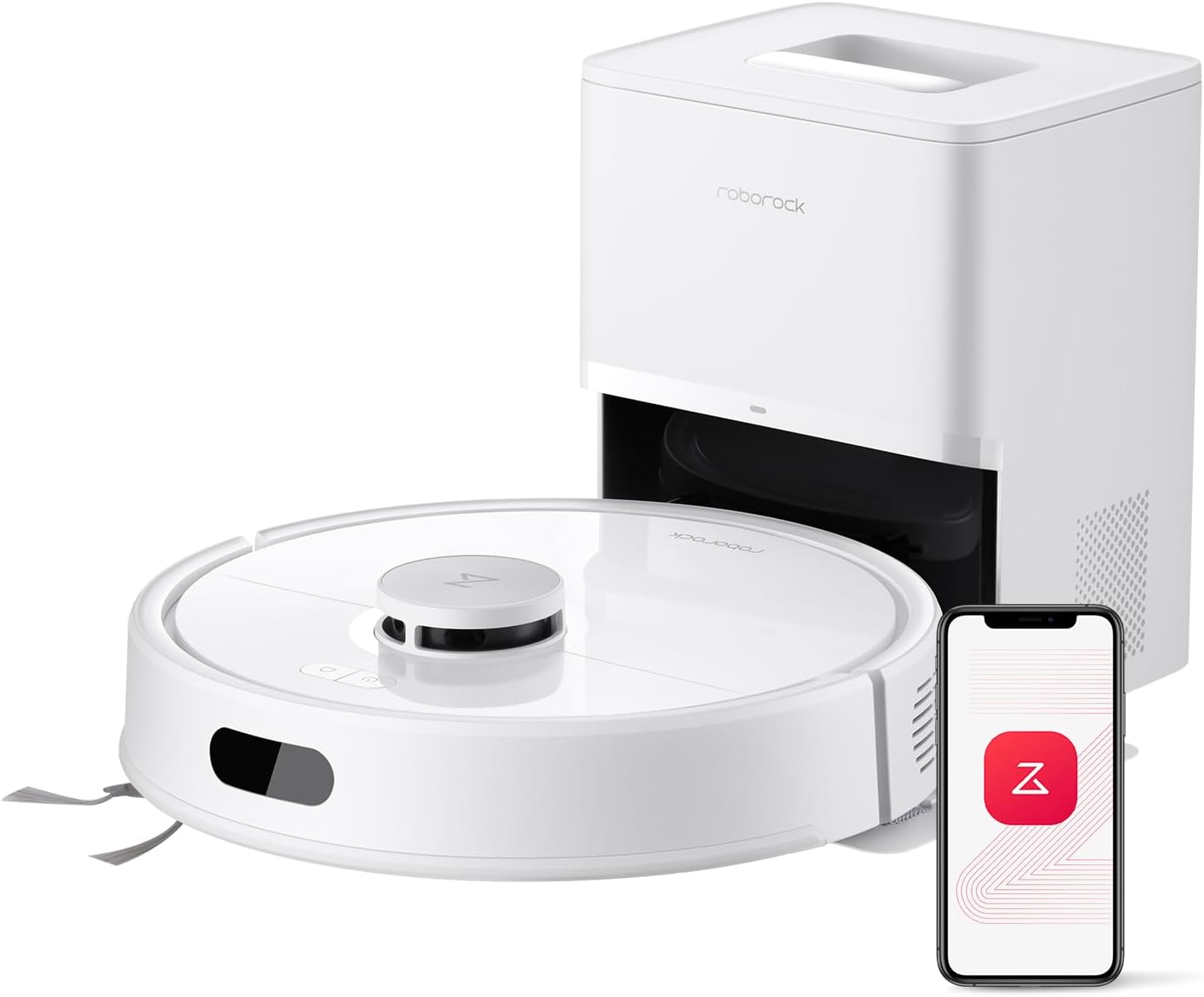 roborock Q7 L5+ Set Saugroboter mit Automatischer Staubentleerung, Dual Anti-Tangle System, 8.000 Pa Saugkraft, Elektronischer Wassertank, LiDAR-Navigation, Ideal für Teppiche und Tierhaar(Weiß)