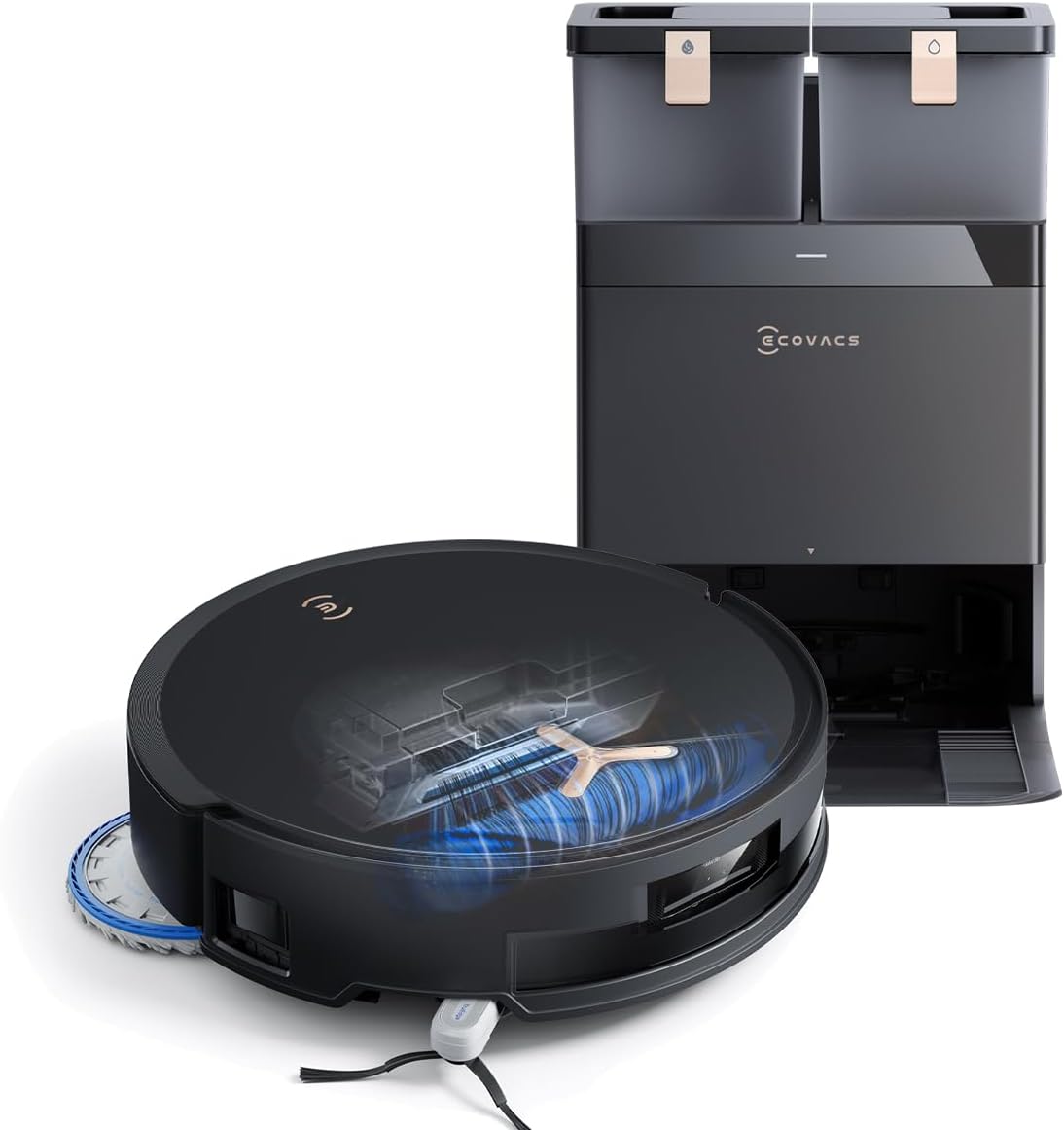 ECOVACS DEEBOT T50 PRO Omni Gen2 Saugroboter mit Wischfunktion, Ausfahrende Seitenbürste und Wischmopp, 21.000 Pa, Auto Zugabe von Reinigungslösung, Moppwäsche mit 75°C heißem Wasser, Ultradünn 81 mm