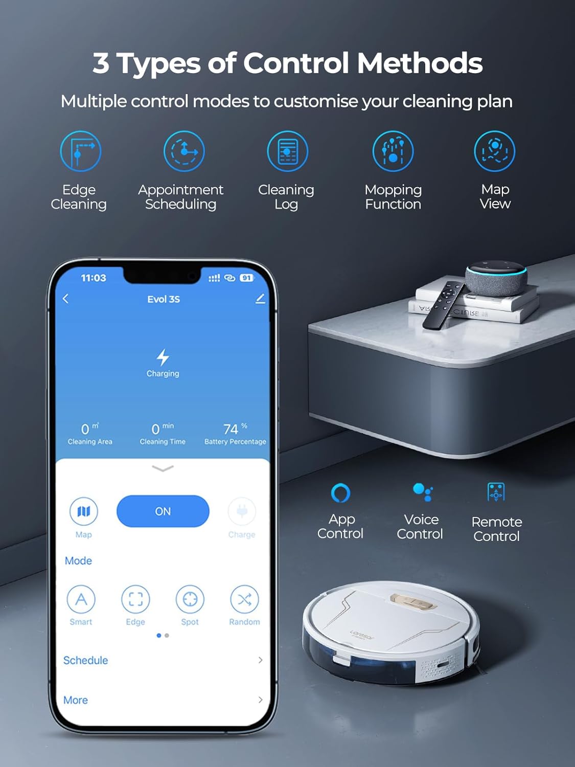 Laresar Clean Saugroboter mit Wischfunktion 3 in 1, 5000Pa Staubsauger Roboter mit Laser Navigation, 180Mins Max, Saugroboter Ideal fĂŒr Tierhaare,Teppich, Hartboden, APP Steuerung, 15 No-Go