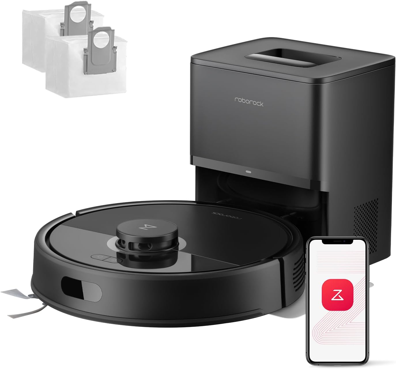 roborock Q7 L5+ Set Saugroboter mit Automatischer Staubentleerung, Dual Anti-Tangle System, 8.000 Pa Saugkraft, Elektronischer Wassertank, LiDAR-Navigation, Ideal für Teppiche und Tierhaar(Weiß)