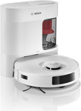 Bosch Spotless + BCRD1W Saugroboter mit Wischfunktion, 11.000 Pa Saugkraft, Wischpad, Trocken-Servicestation, Smart Vision Navigation mit Infrarot-Licht, Steuerung per App, weiß