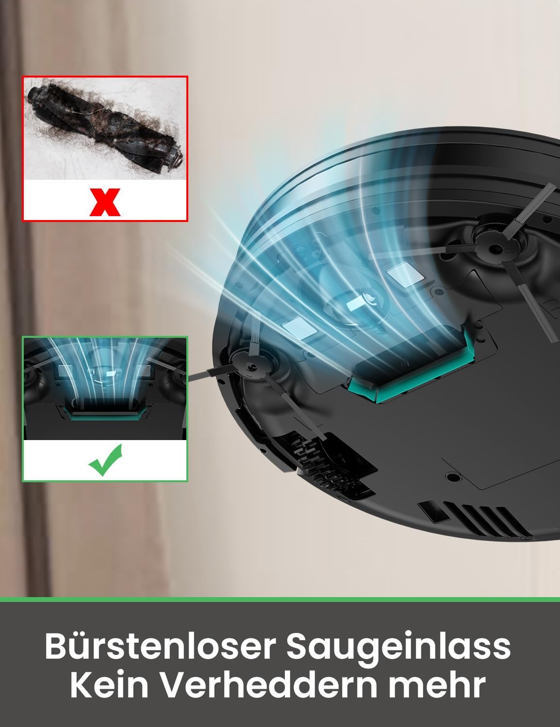 Vexilar W7 Saug und Wischroboter 3 in 1, 4000Pa Saugroboter mit Wischfunktion, Bürstenloses Düsendesign, 120Mins Max, Schlank und Geräuscharm Roboterstaubsauger ideal für Tierhaare, Hartböden, Teppich