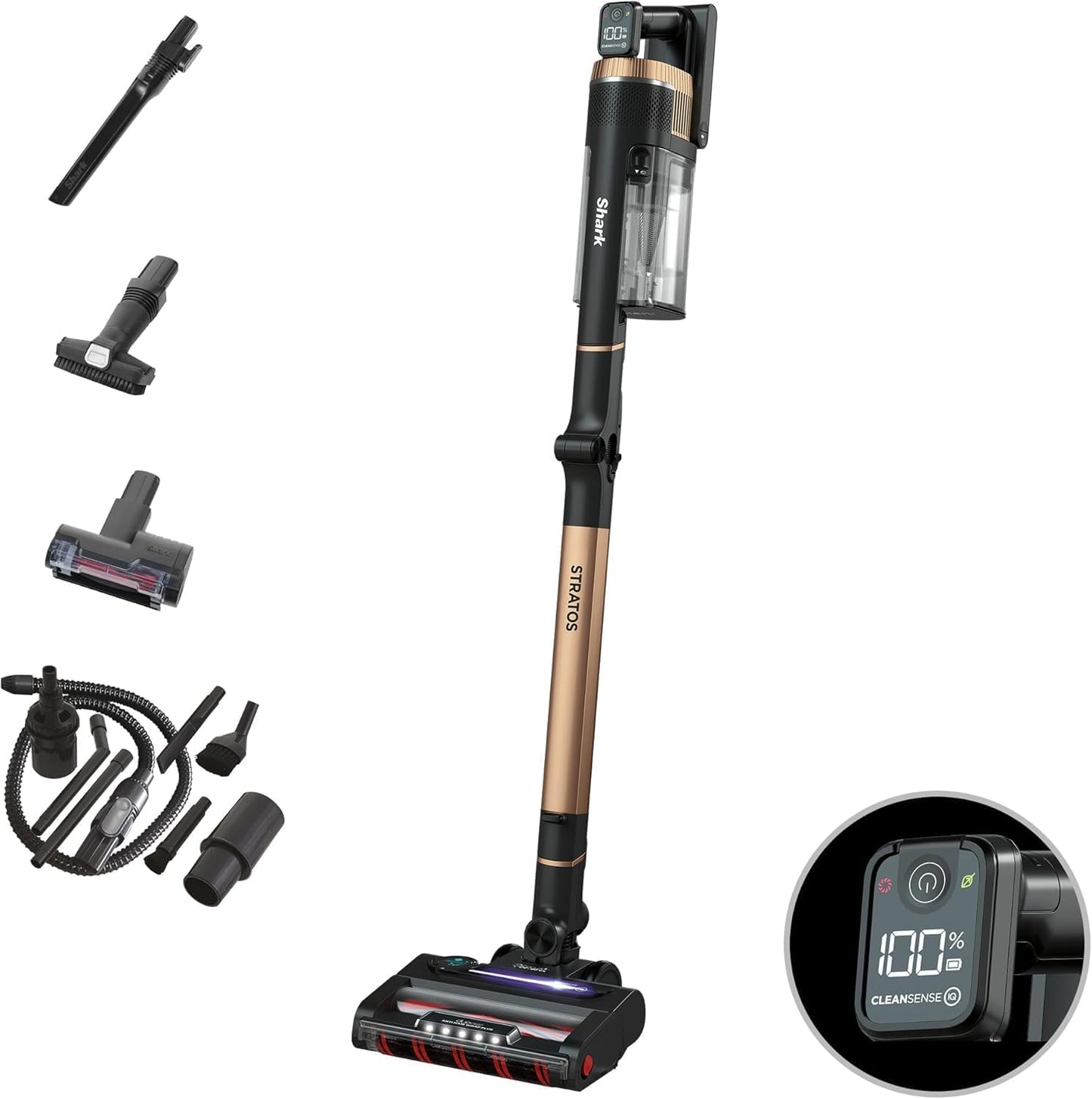 Shark PowerPro Akku-Staubsauger freistehend, bis 50 Min. Laufzeit, kabellos, beutellos, für Tierhaare, Allergiker, Teppich und Hartböden, mit LED-Licht und Knickgelenk-Rohr, Navyblau, IZ380EU