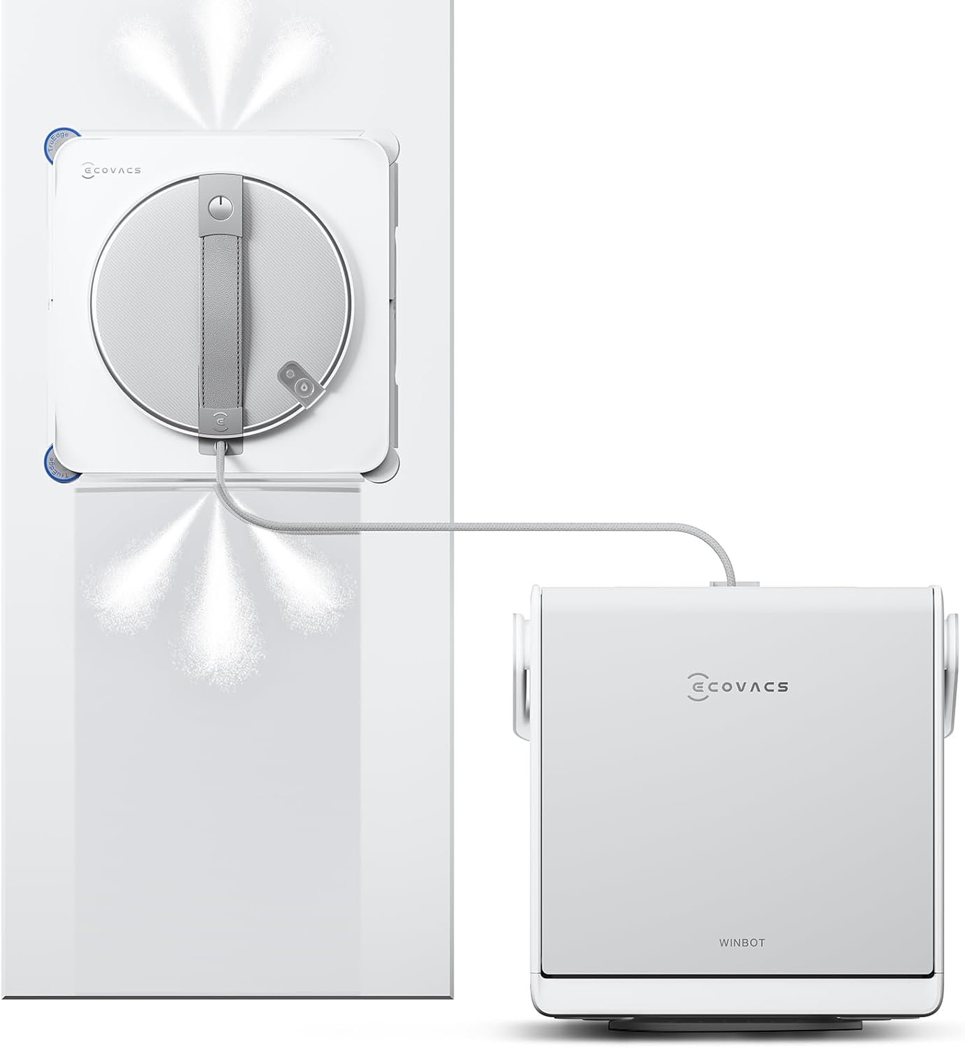 ECOVACS WINBOT W2S Omni Fensterputzroboter mit Multifunktionsstation, intelligenter Bis-an-den-Rand-Reinigung mit TruEdge™, Aufladen während des Betriebs, DREI Wasserdüsen, 12-stufigem Schutz