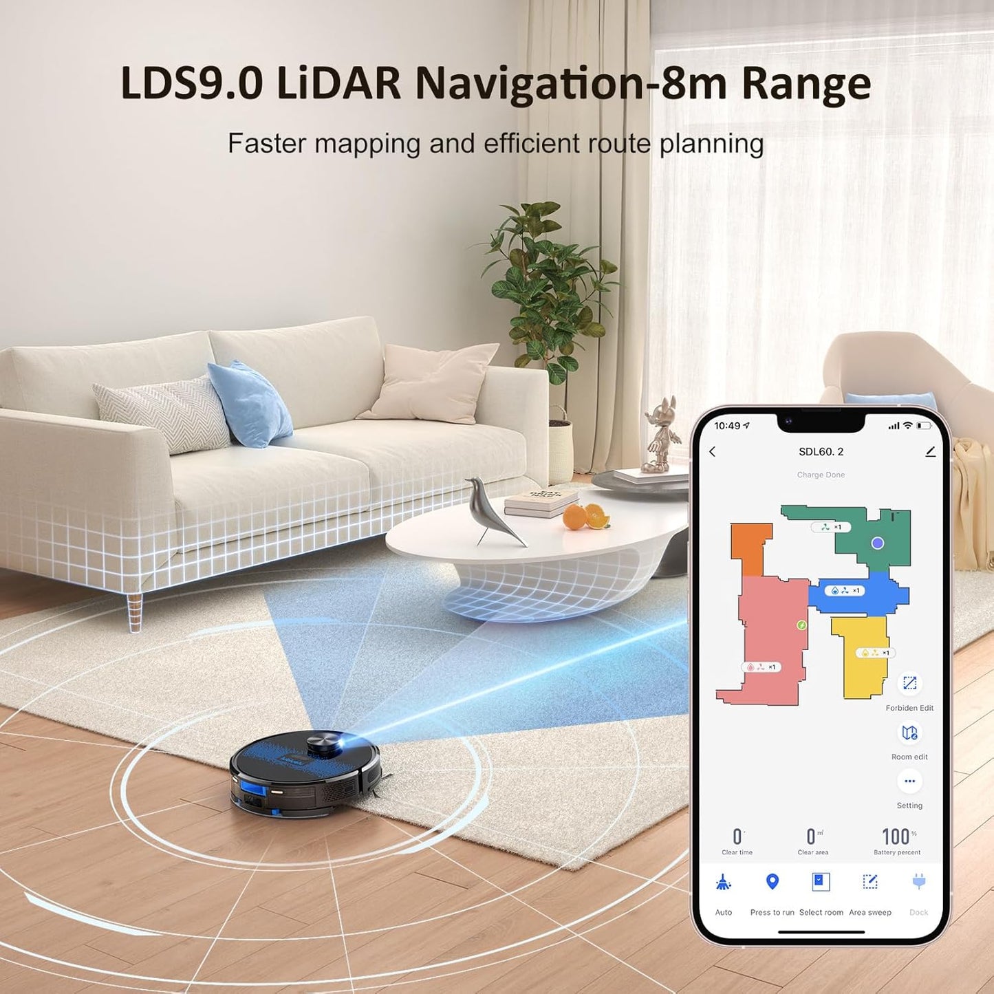 Lubluelu Saugroboter mit Wischfunktion 2-1, 4000Pa Staubsauger Roboter Lasernavigation mit 5 Karten, 55 dB Roboterstaubsauger mit APP Steuerung, Ideal fĂŒr Tierhaare, Teppiche, Hartböden, Blau (SL60D)