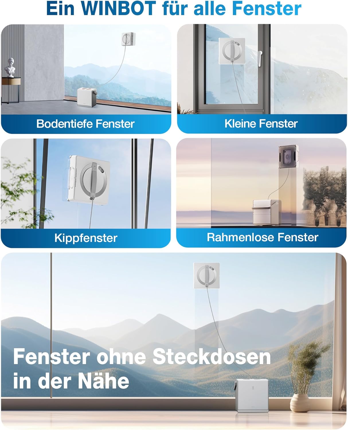 ECOVACS WINBOT W2 Omni Fensterputzroboter mit 6-in-1 Multifunktionsstation, integrierter 4500mAh Akku, Kantenreinigungsmodus, Weitwinkel-Sprühzerstäubungstechnologie, White
