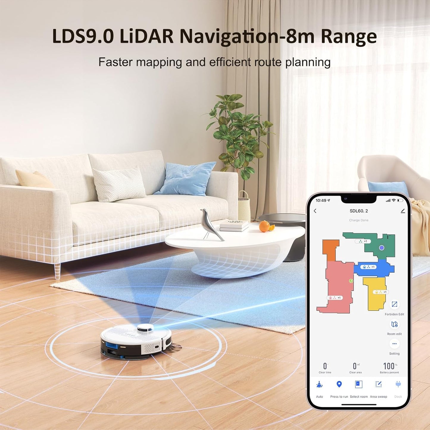 Lubluelu Saugroboter mit Wischfunktion 2-1, 4000Pa Staubsauger Roboter Lasernavigation mit 5 Karten, 55 dB Roboterstaubsauger mit APP Steuerung, Ideal fĂŒr Tierhaare, Teppiche, Hartböden, Blau (SL60D)
