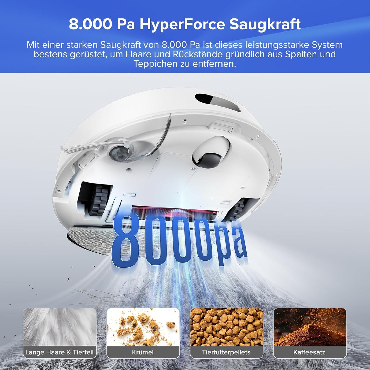 roborock Q7 L5+ Set Saugroboter mit Automatischer Staubentleerung, Dual Anti-Tangle System, 8.000 Pa Saugkraft, Elektronischer Wassertank, LiDAR-Navigation, Ideal für Teppiche und Tierhaar(Weiß)