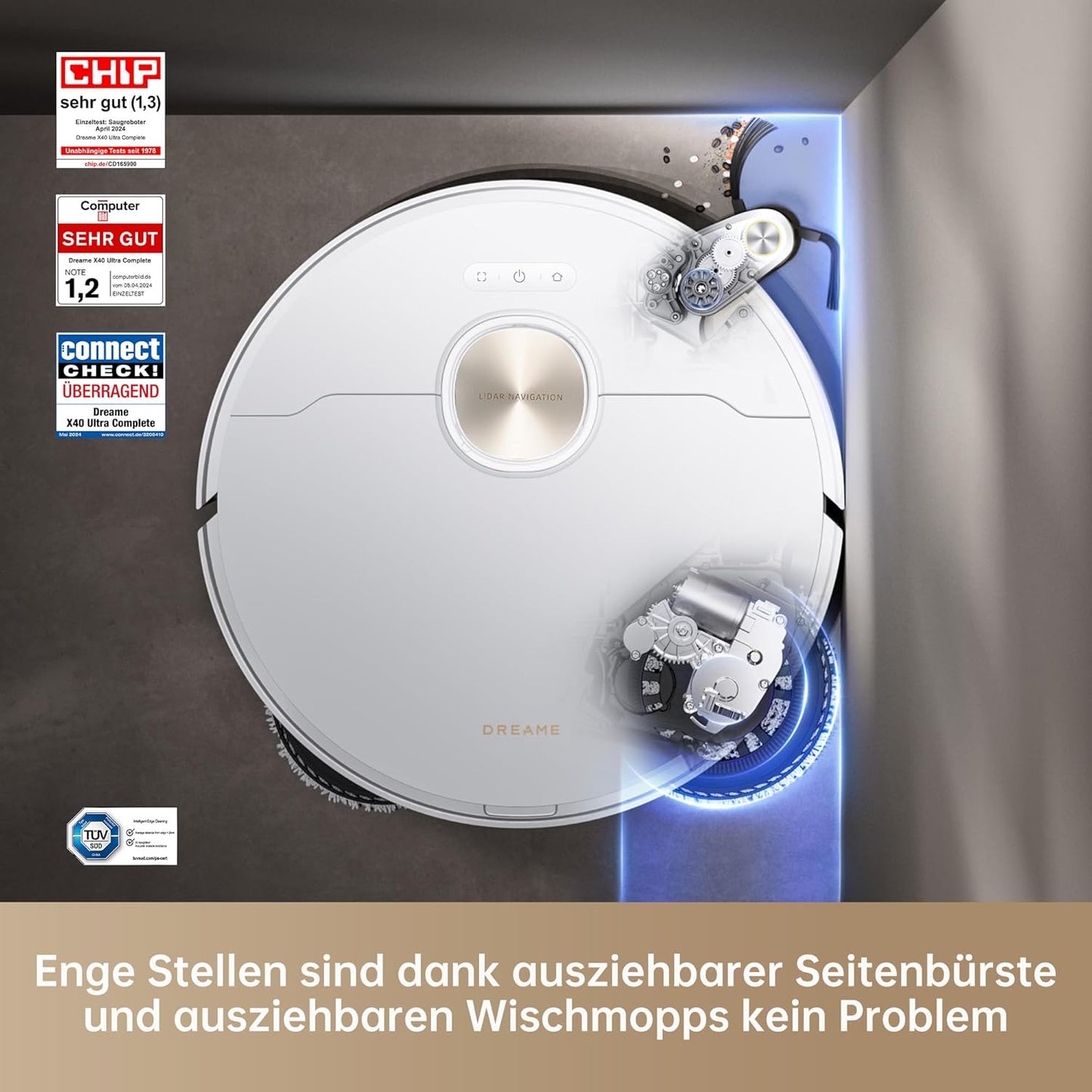 dreame X50 Ultra Complete Saugroboter mit Wischfunktion,20.000Pa Saugkraft,6 cm Hindernisfreiheit, mit Wischfunktion&Hebarem Wischmopp,KI-Hindernisvermeidung und 360° Navigation
