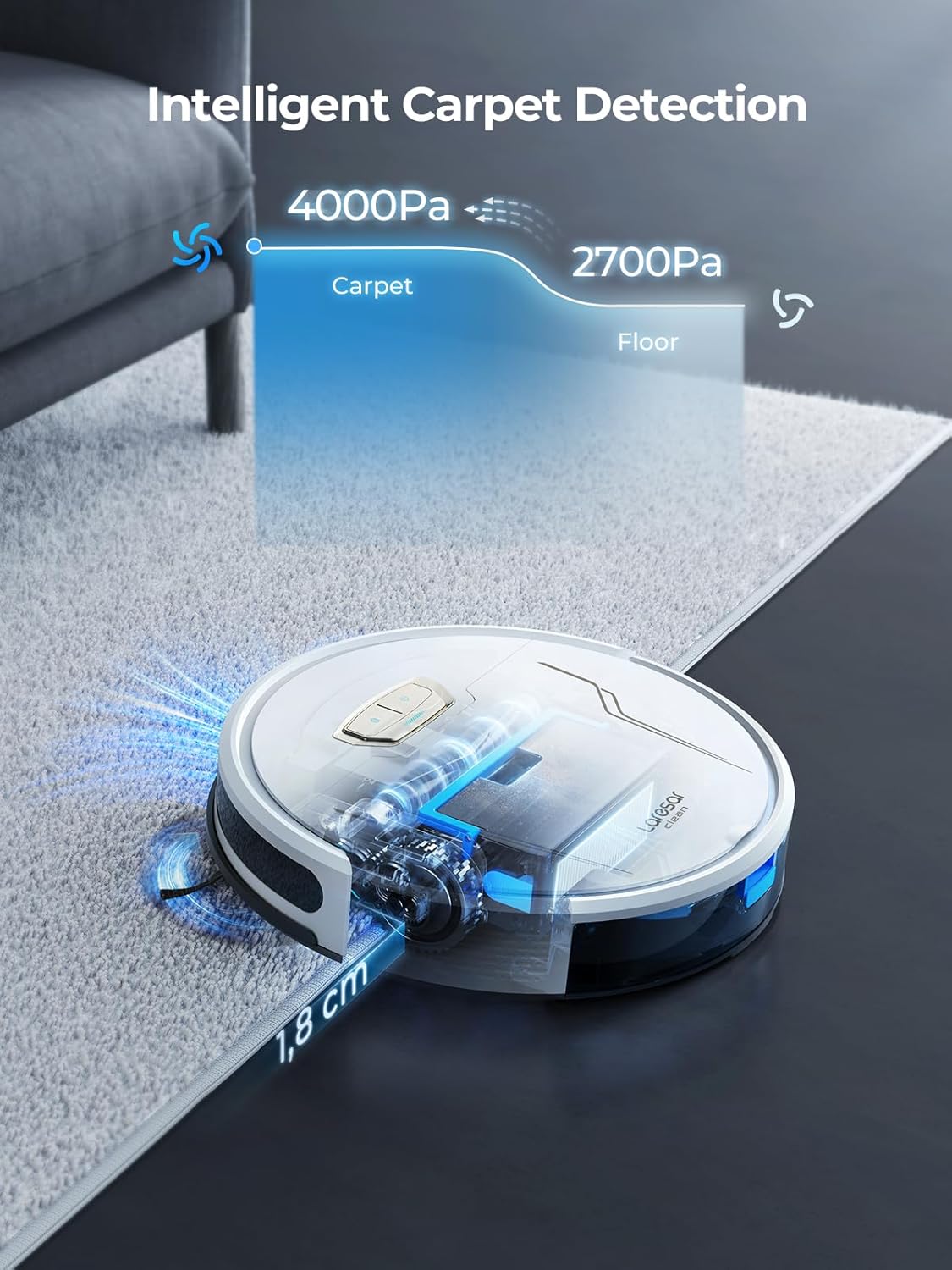 Laresar Clean Saugroboter mit Wischfunktion 3 in 1, 5000Pa Staubsauger Roboter mit Laser Navigation, 180Mins Max, Saugroboter Ideal fĂŒr Tierhaare,Teppich, Hartboden, APP Steuerung, 15 No-Go