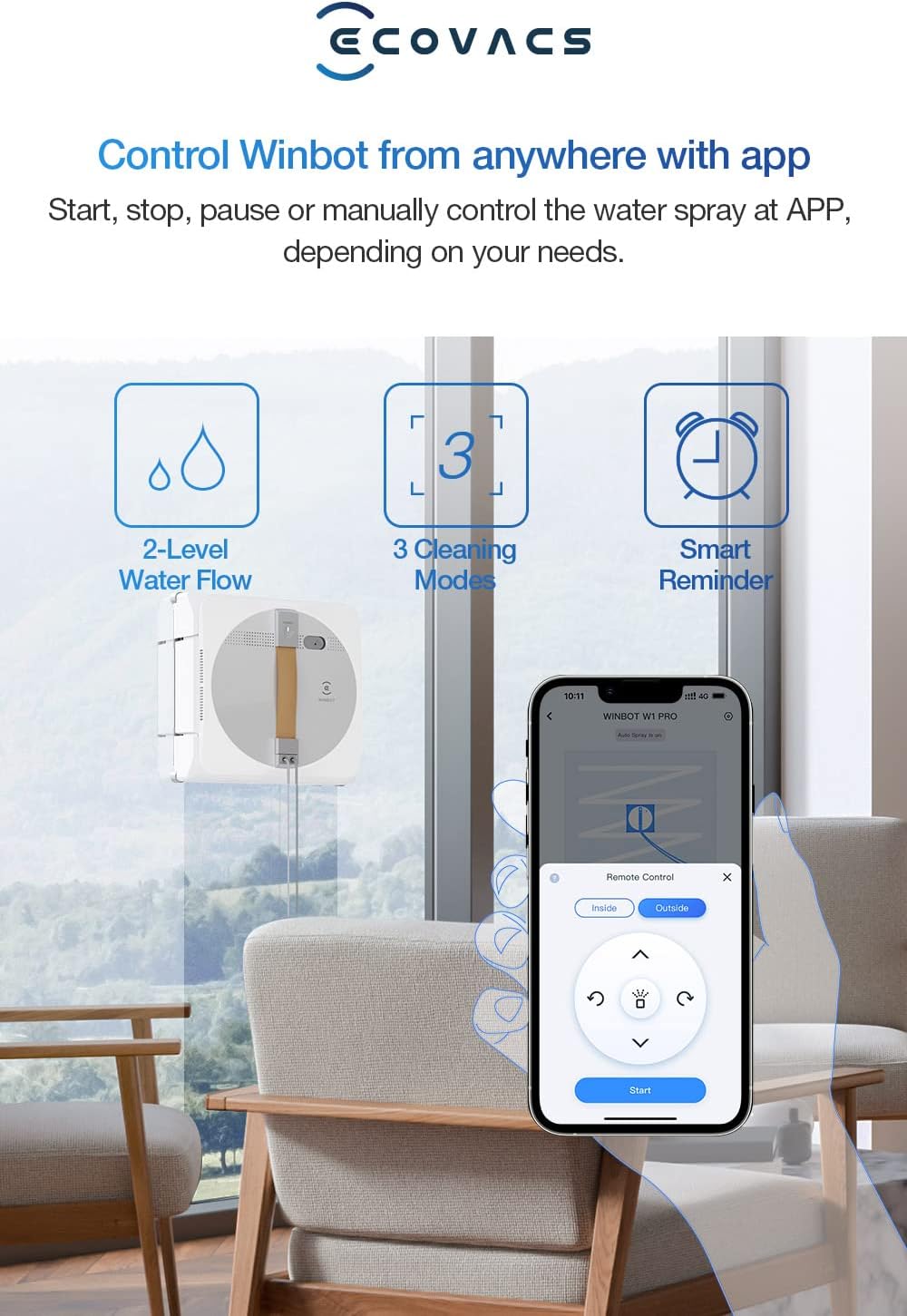 ECOVACS WINBOT W2 Omni Fensterputzroboter mit 6-in-1 Multifunktionsstation, integrierter 4500mAh Akku, Kantenreinigungsmodus, Weitwinkel-Sprühzerstäubungstechnologie, White