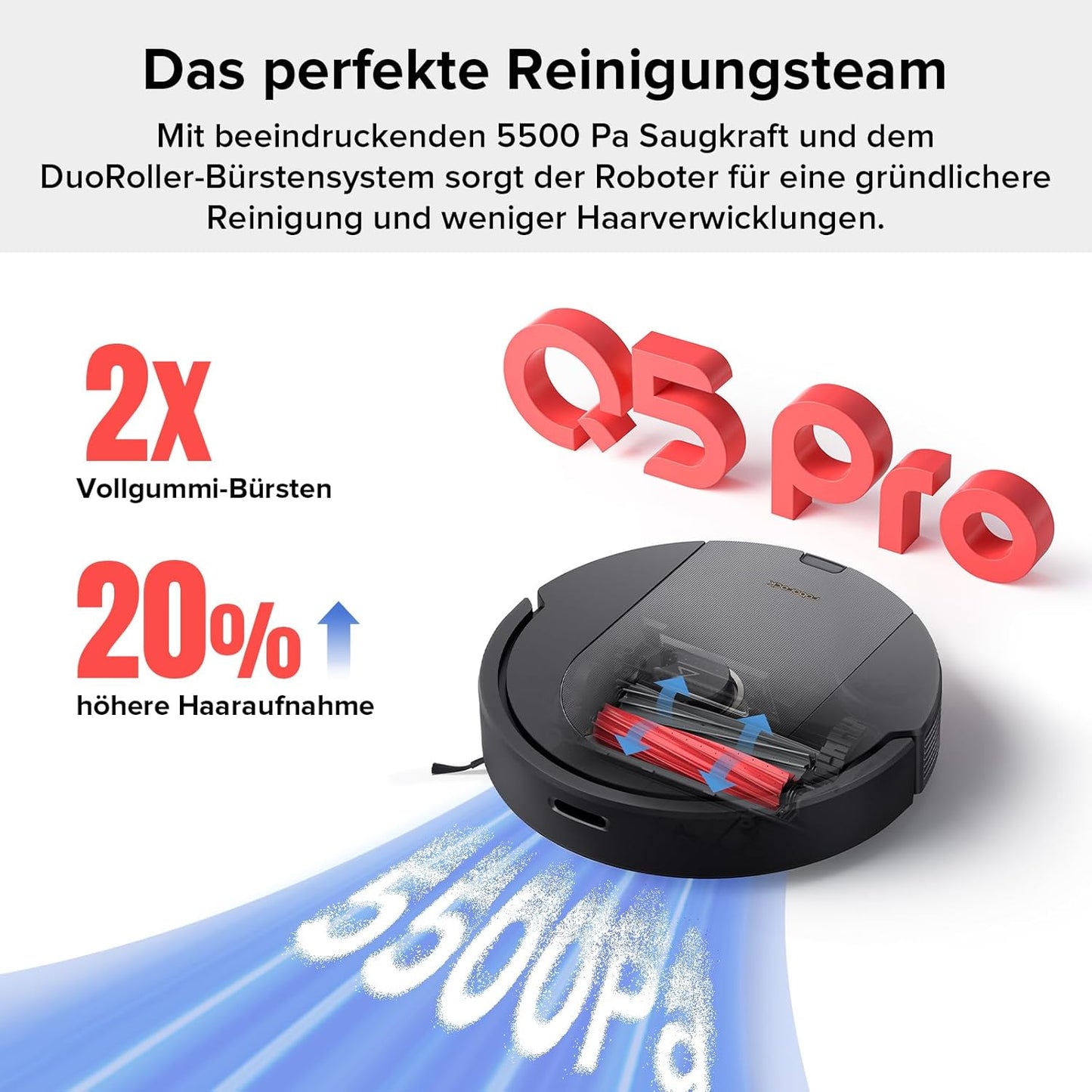roborock Q7 M5 Saugroboter mit Wischfunktion, 10.000Pa Starker Saugkraft, Dual Anti-Tangle-System, 150Min Laufzeit, LiDAR Navigation, Staubsauger Roboter für Teppich, Tierhaare, APP Steuerung(Schwarz)