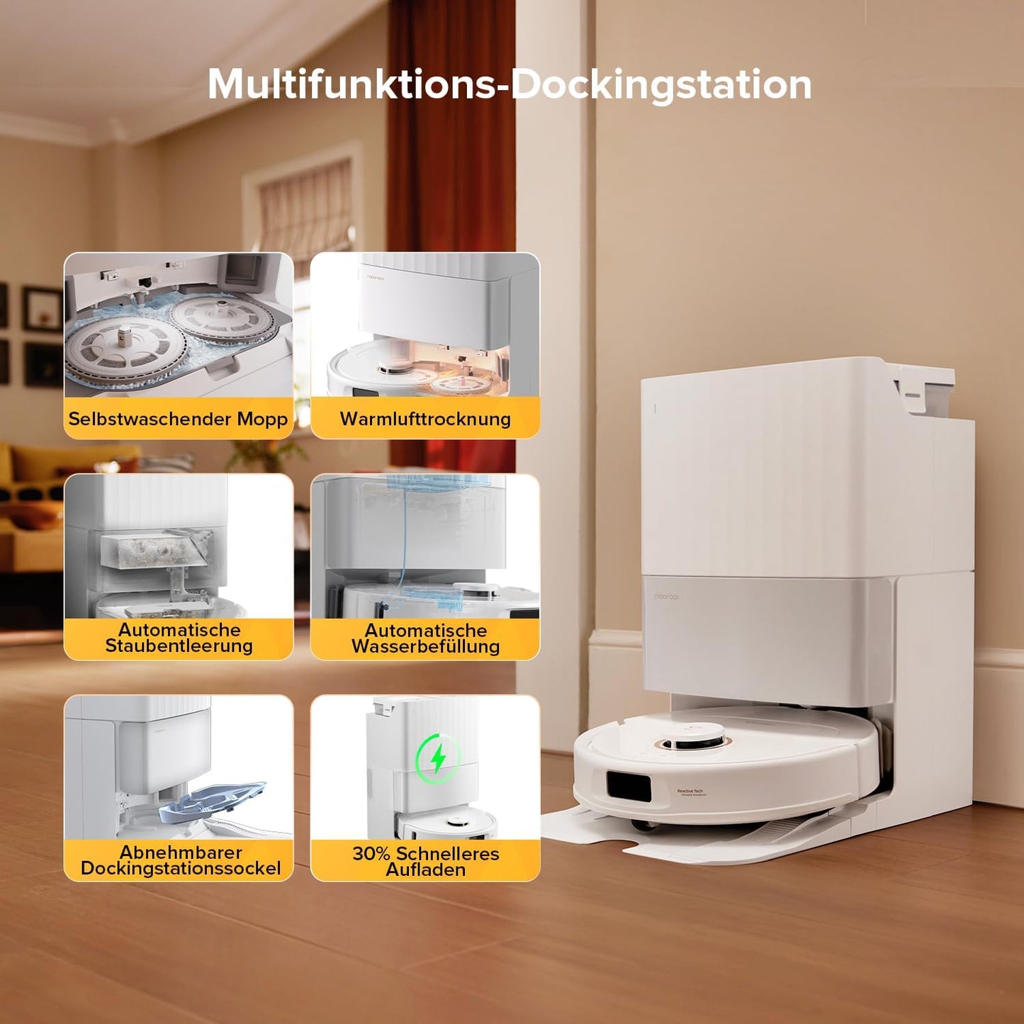 roborock Qrevo Serie Saugroboter mit Wischfunktion, 8000Pa Saugkraft(verbessert von Qrevo S), Anti-Verfilzungs-Seitenbürste, Hindernisvermeidung, LiDAR-Navigation, All-in-One Dock, Weiß(QV 35A Set)