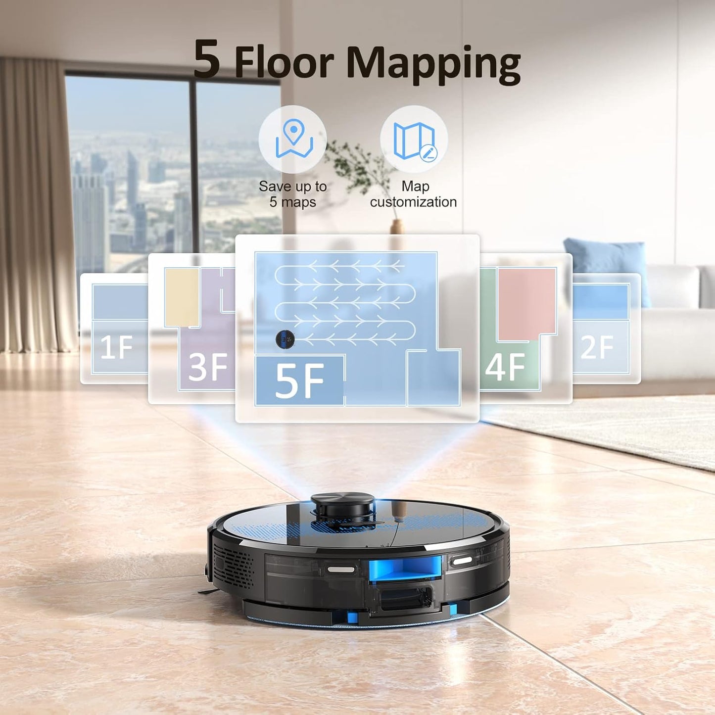 Lubluelu Saugroboter mit Wischfunktion 2-1, 4000Pa Staubsauger Roboter Lasernavigation mit 5 Karten, 55 dB Roboterstaubsauger mit APP Steuerung, Ideal fĂŒr Tierhaare, Teppiche, Hartböden, Blau (SL60D)