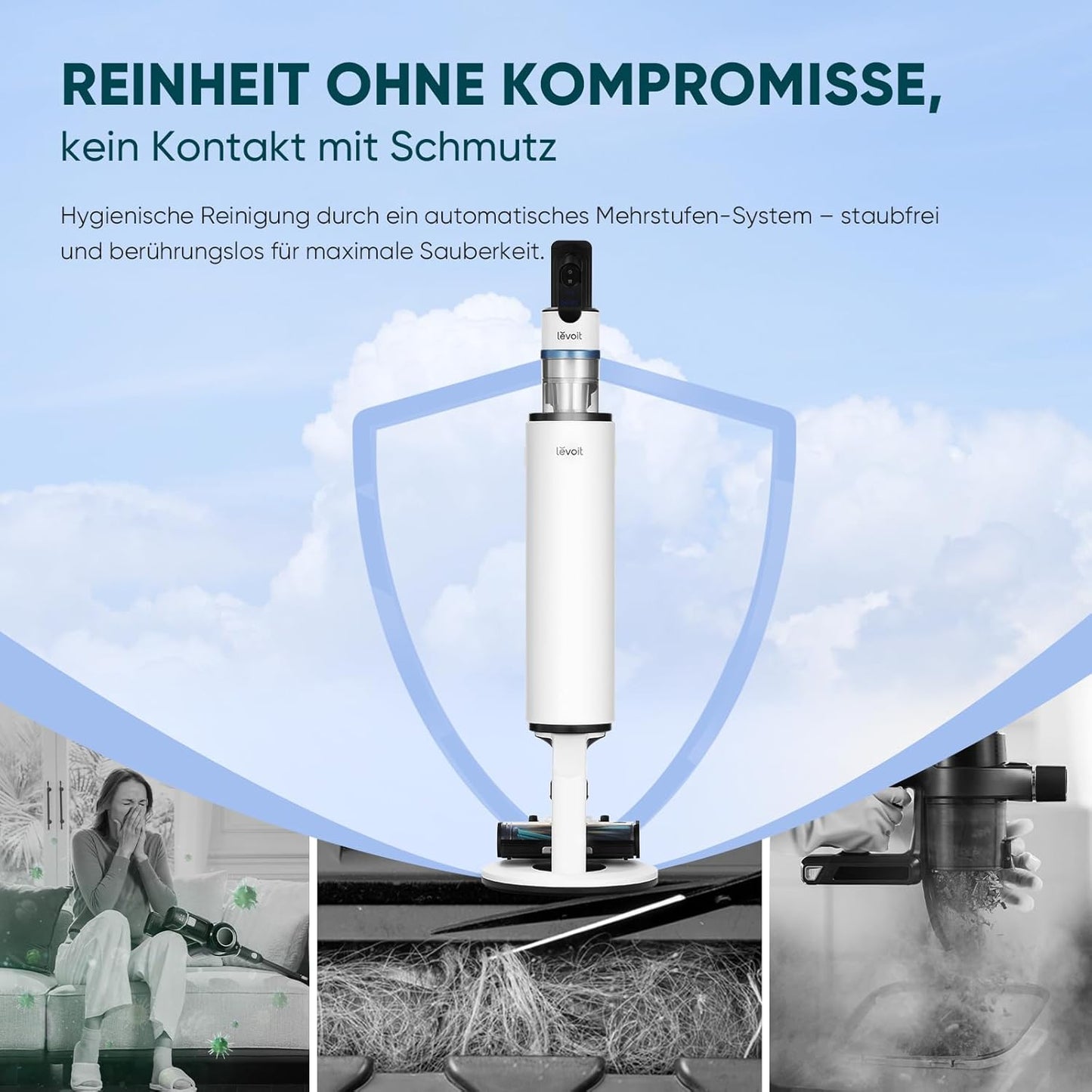 Levoit - Akku Staubsauger - Laufzeit für 100㎡ - Staubsauger Kabellos - Vacuum Cleaner - 99,99 Prozent HEPA-Filter - Selbststehend - Anti Tangle - Für Tierhaare/Teppich/Hartböden/Auto - LVAC-200 MAX