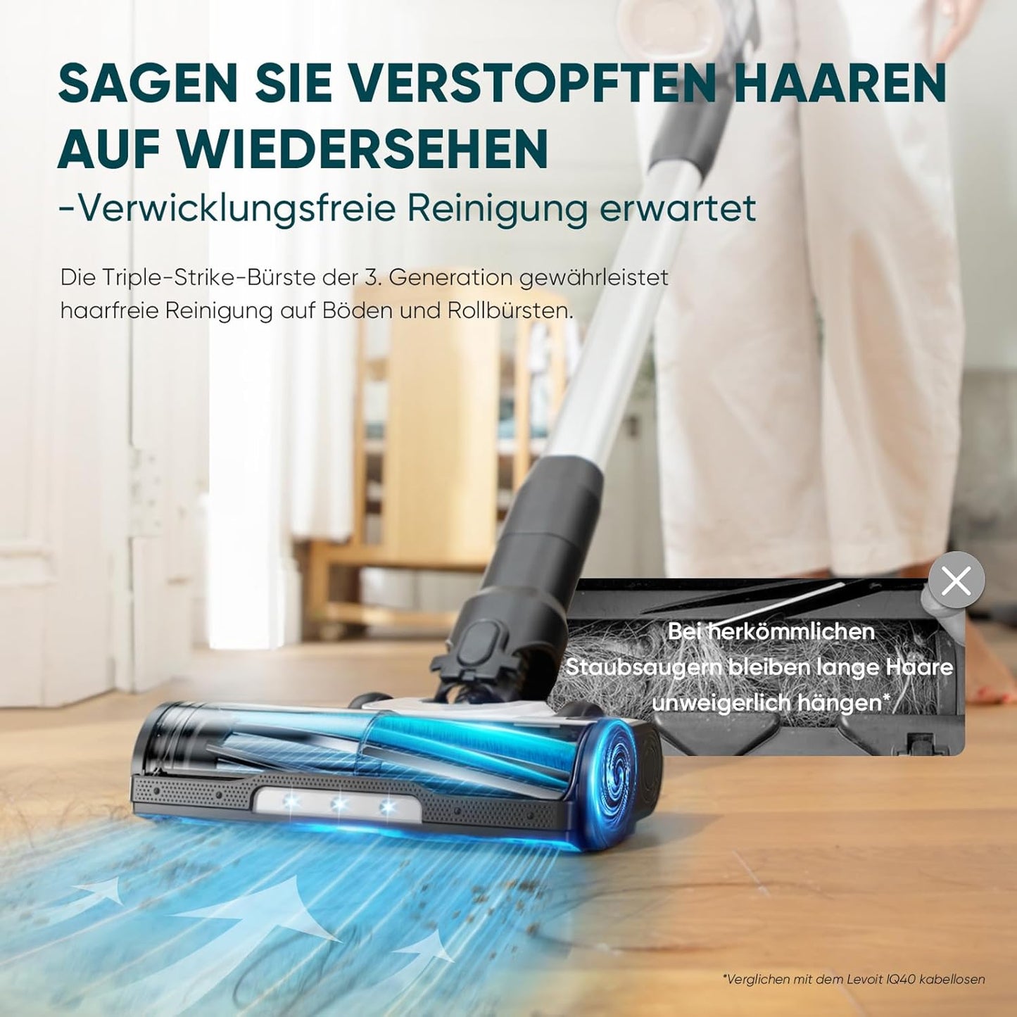 Levoit - Akku Staubsauger - Laufzeit für 100㎡ - Staubsauger Kabellos - Vacuum Cleaner - 99,99 Prozent HEPA-Filter - Selbststehend - Anti Tangle - Für Tierhaare/Teppich/Hartböden/Auto - LVAC-200 MAX