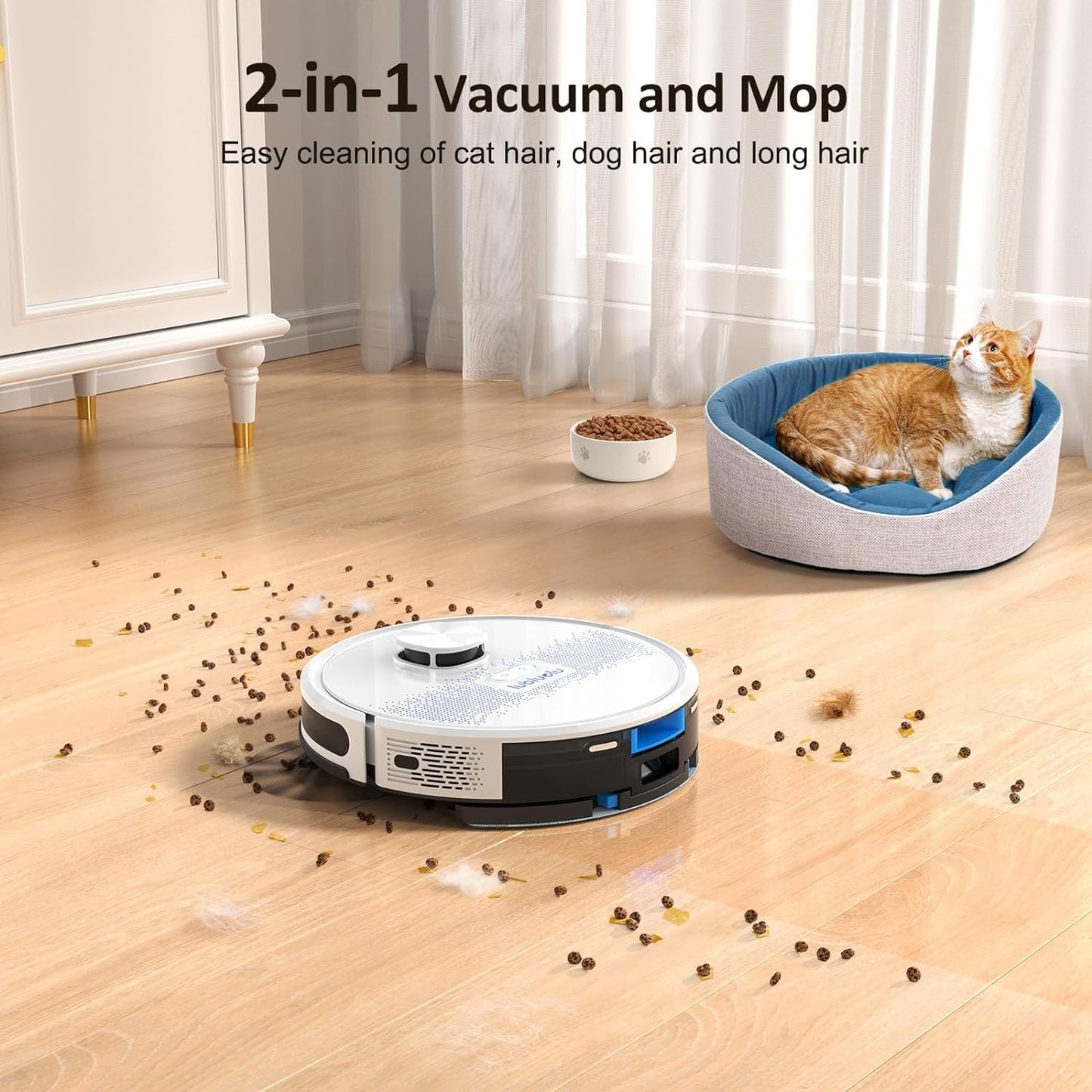 Lubluelu Saugroboter mit Wischfunktion 2-1, 4000Pa Staubsauger Roboter Lasernavigation mit 5 Karten, 55 dB Roboterstaubsauger mit APP Steuerung, Ideal fĂŒr Tierhaare, Teppiche, Hartböden, Blau (SL60D)