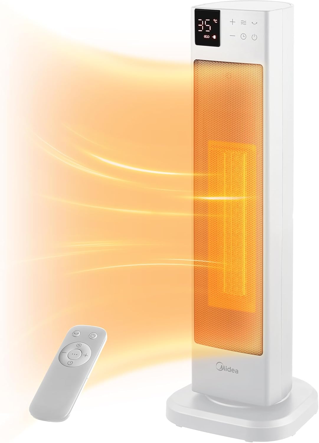 Midea NTH20-22ER(WH) Heizlüfter Energiesparend Leise mit Fernbedienung,PTC 2000 Watt Keramik Heizlüfter mit Thermostat, 2 Heizstufen, 24H Timer, ECO-Modus,für große Räume, 75°-Oszillation, 58CM, Weiß