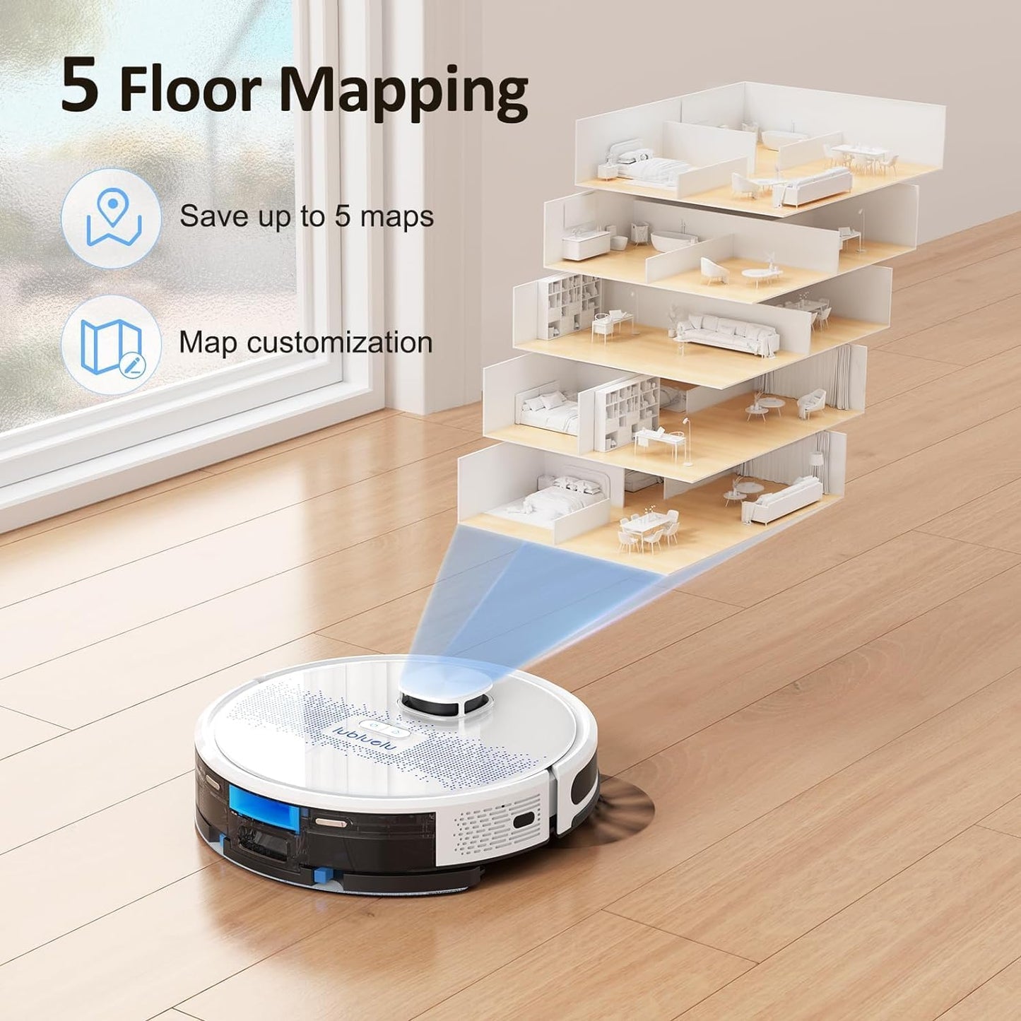 Lubluelu Saugroboter mit Wischfunktion 2-1, 4000Pa Staubsauger Roboter Lasernavigation mit 5 Karten, 55 dB Roboterstaubsauger mit APP Steuerung, Ideal fĂŒr Tierhaare, Teppiche, Hartböden, Blau (SL60D)