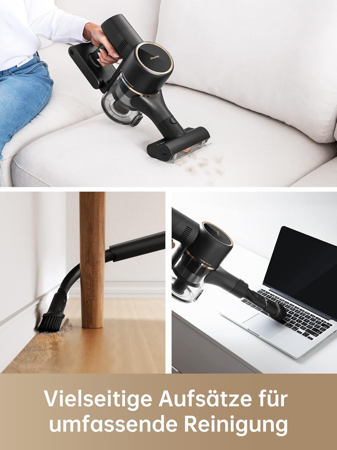 dreame R10 Akku Staubsauger, 120AW Starke Saugkraft Staubsauger Kabellos, 60 Min Laufzeit, Bürste für Diverse Oberflächen mit LED-Licht, ideal für Hausreinigung, Tierhaare, Teppiche