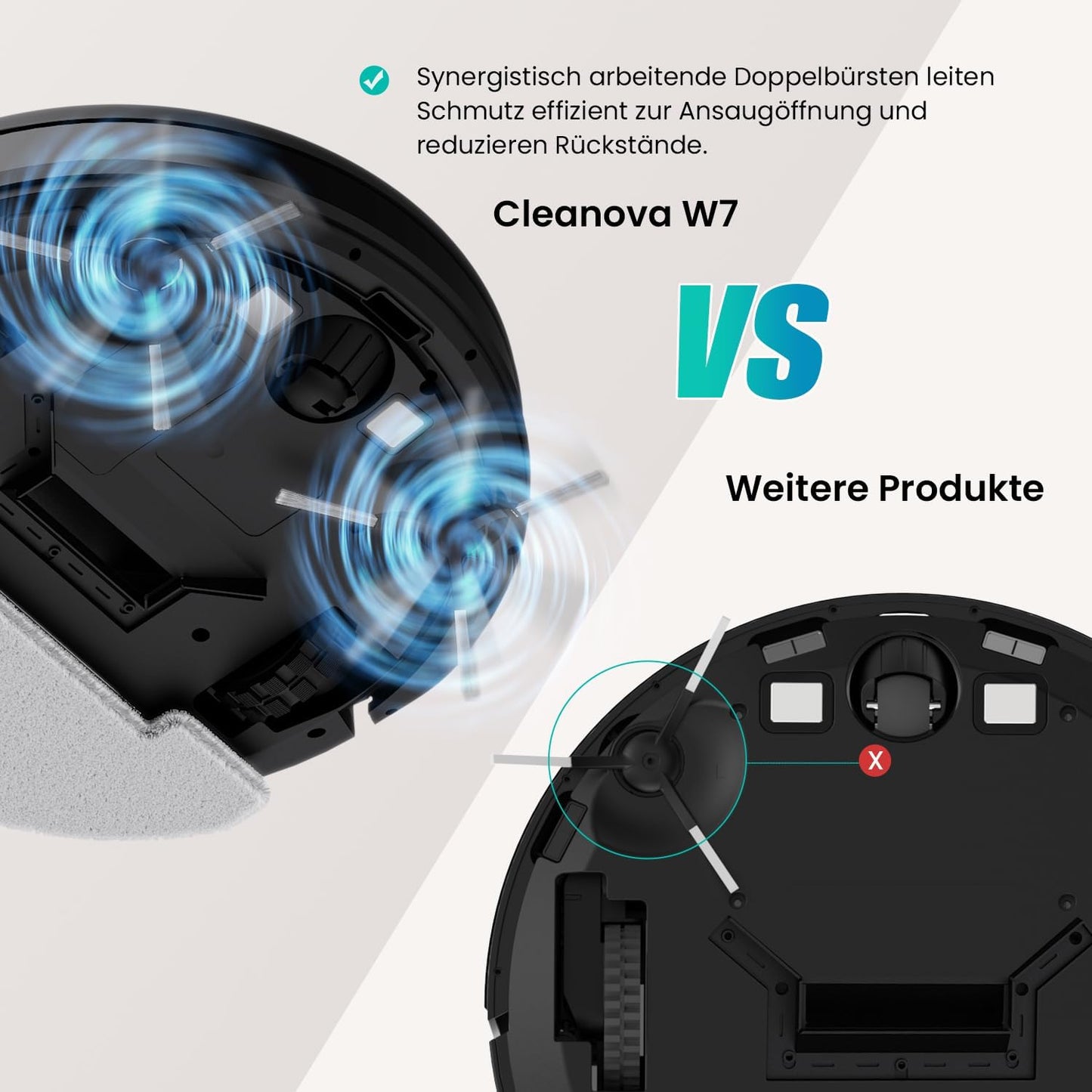 Vexilar W7 Saug und Wischroboter 3 in 1, 4000Pa Saugroboter mit Wischfunktion, Bürstenloses Düsendesign, 120Mins Max, Schlank und Geräuscharm Roboterstaubsauger ideal für Tierhaare, Hartböden, Teppich