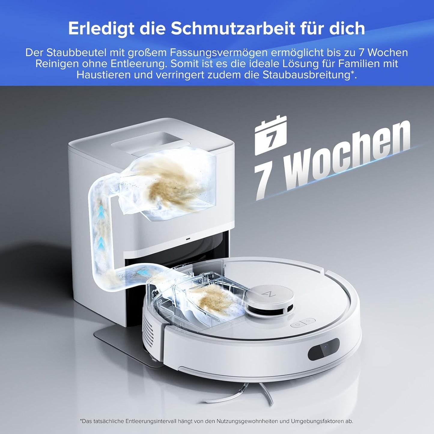 roborock Q7 L5+ Set Saugroboter mit Automatischer Staubentleerung, Dual Anti-Tangle System, 8.000 Pa Saugkraft, Elektronischer Wassertank, LiDAR-Navigation, Ideal für Teppiche und Tierhaar(Weiß)