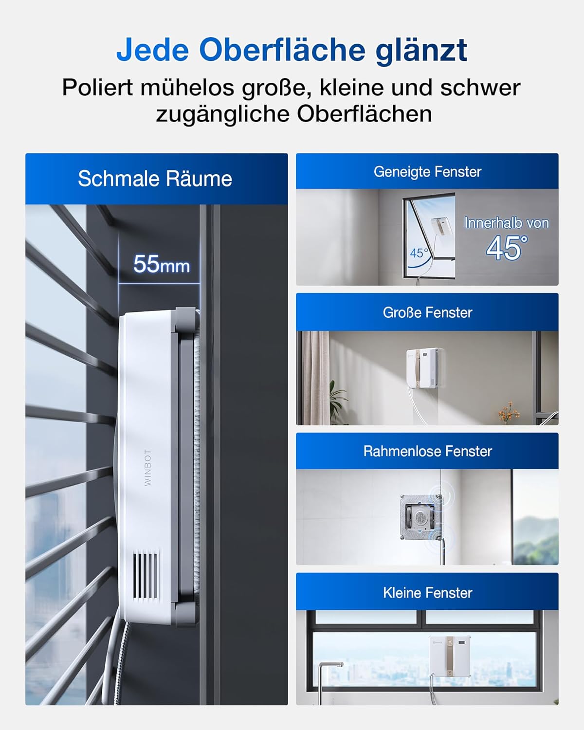 ECOVACS WINBOT W2 Omni Fensterputzroboter mit 6-in-1 Multifunktionsstation, integrierter 4500mAh Akku, Kantenreinigungsmodus, Weitwinkel-Sprühzerstäubungstechnologie, White