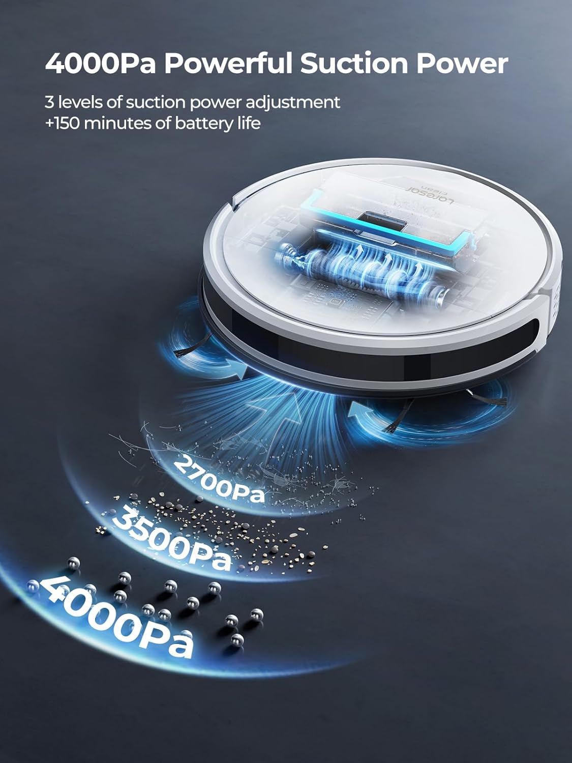 Laresar Clean Saugroboter mit Wischfunktion 3 in 1, 5000Pa Staubsauger Roboter mit Laser Navigation, 180Mins Max, Saugroboter Ideal fĂŒr Tierhaare,Teppich, Hartboden, APP Steuerung, 15 No-Go
