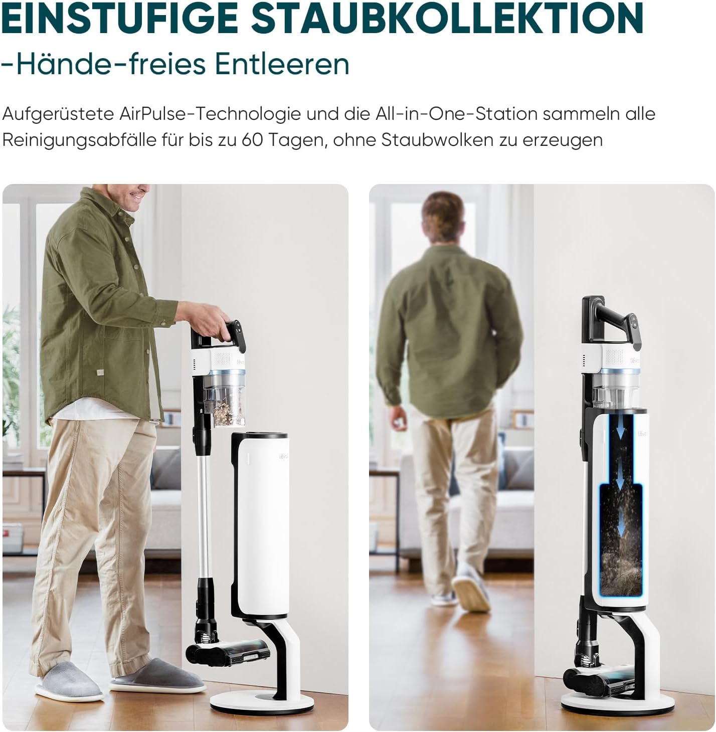 Levoit - Akku Staubsauger - Laufzeit für 100㎡ - Staubsauger Kabellos - Vacuum Cleaner - 99,99 Prozent HEPA-Filter - Selbststehend - Anti Tangle - Für Tierhaare/Teppich/Hartböden/Auto - LVAC-200 MAX
