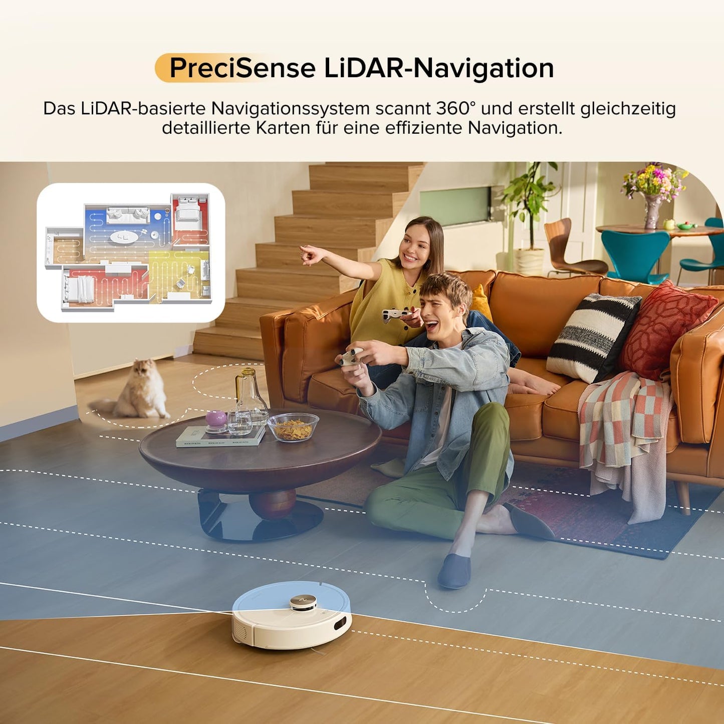 roborock Q7 M5 Saugroboter mit Wischfunktion, 10.000Pa Starker Saugkraft, Dual Anti-Tangle-System, 150Min Laufzeit, LiDAR Navigation, Staubsauger Roboter für Teppich, Tierhaare, APP Steuerung(Schwarz)