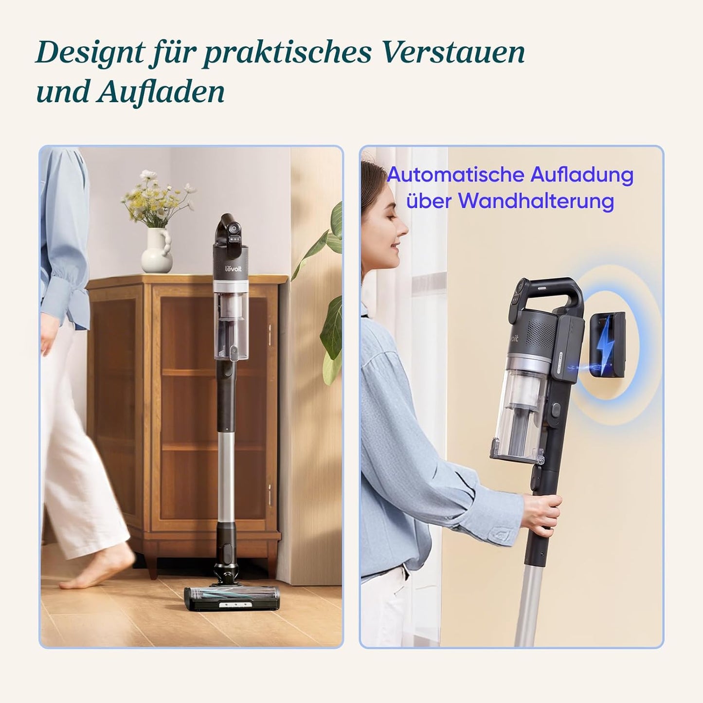 Levoit - Akku Staubsauger - Laufzeit für 100㎡ - Staubsauger Kabellos - Vacuum Cleaner - 99,99 Prozent HEPA-Filter - Selbststehend - Anti Tangle - Für Tierhaare/Teppich/Hartböden/Auto - LVAC-200 MAX