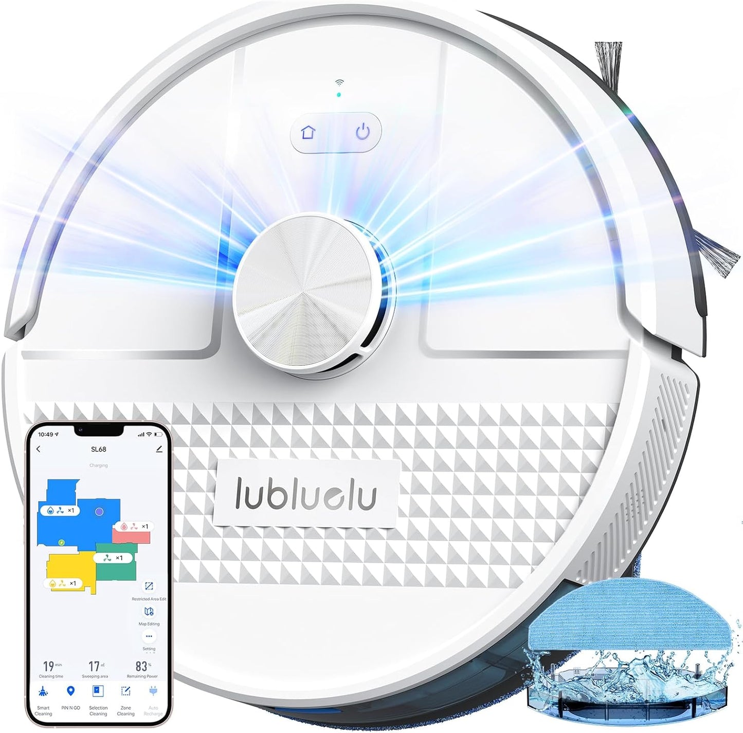 Lubluelu Saugroboter mit Wischfunktion 3-1, 4500Pa Staubsauger Roboter mit Lasernavigation, 54 dB Roboterstaubsauger mit Anti-Siphon-Technologie, 150 Min Laufzeit, APP Steuerung, 24 No-Go Zonen (SL68)