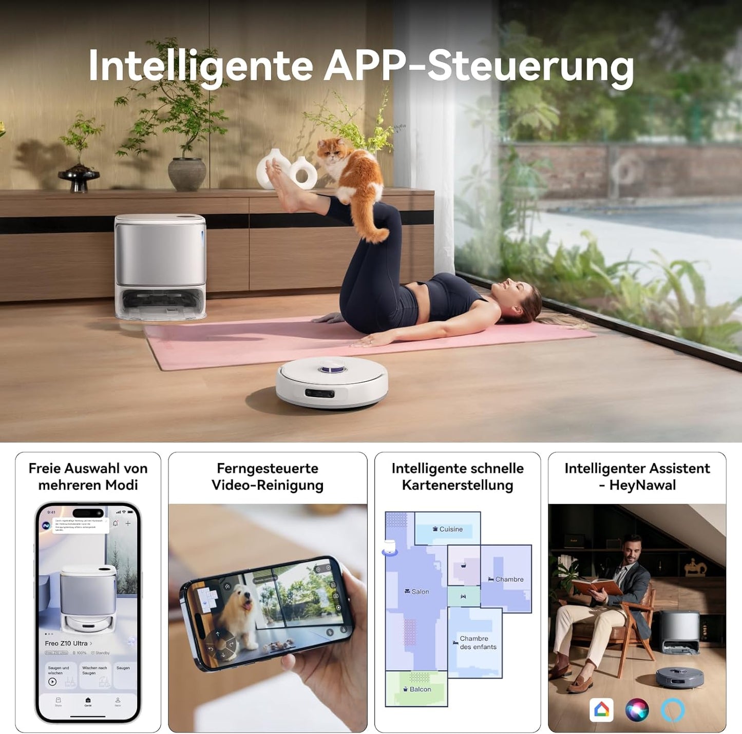 NARWAL Freo Z10 Ultra Saugroboter mit Wischfunktion, 18.000 Pa Saugleistung, dynamische Moppausdehnung, Tangle-Free System, intelligente Nass-Trocken-Reinigung, All-in-One-Basisstation