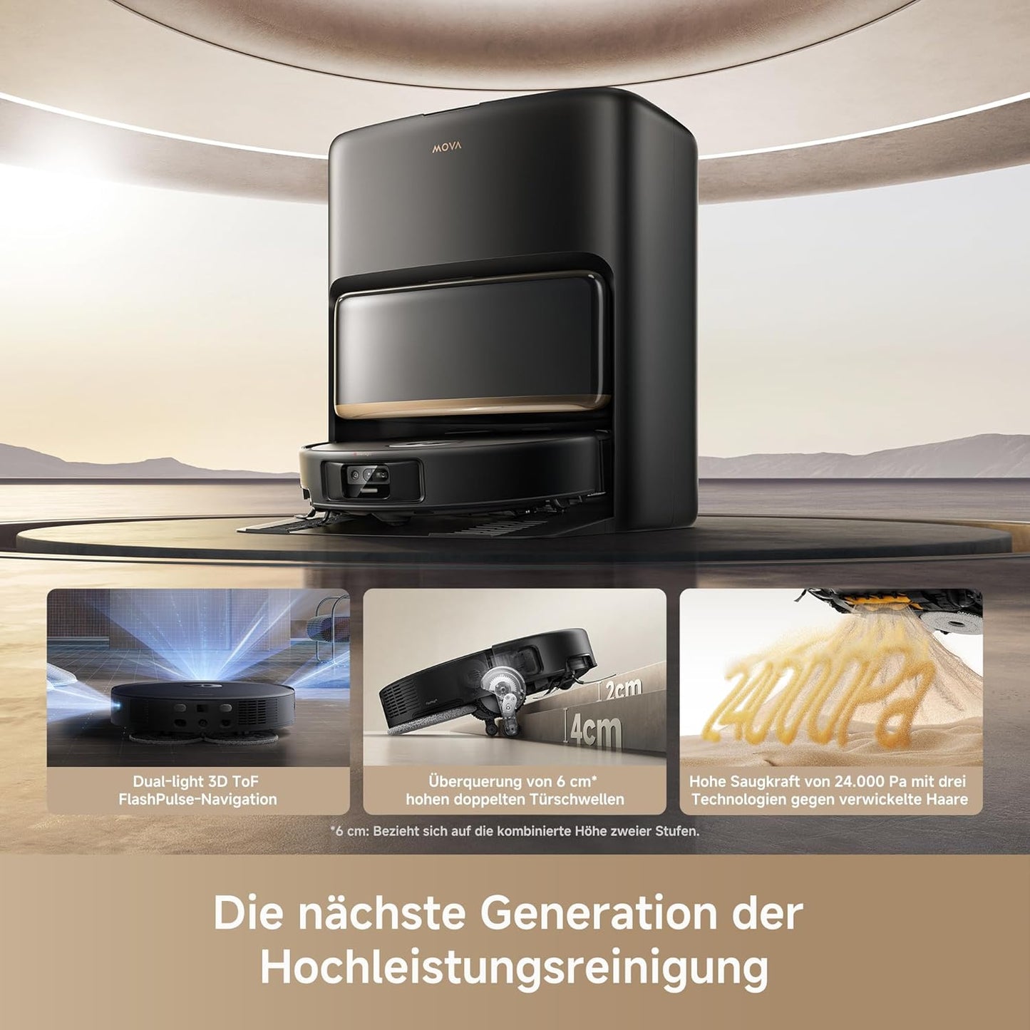 Mova P50 Pro Ultra Staubsaugerroboter mit Mopp, 19.000 Pa, 75℃ Selbstreinigender Heißwasser-Mopp mit Auszug Seitenbürste, LDS-Navigation,+RGB AI+LED-Hindernisvermeidung, Auto-Entleerung/Nachfüllen