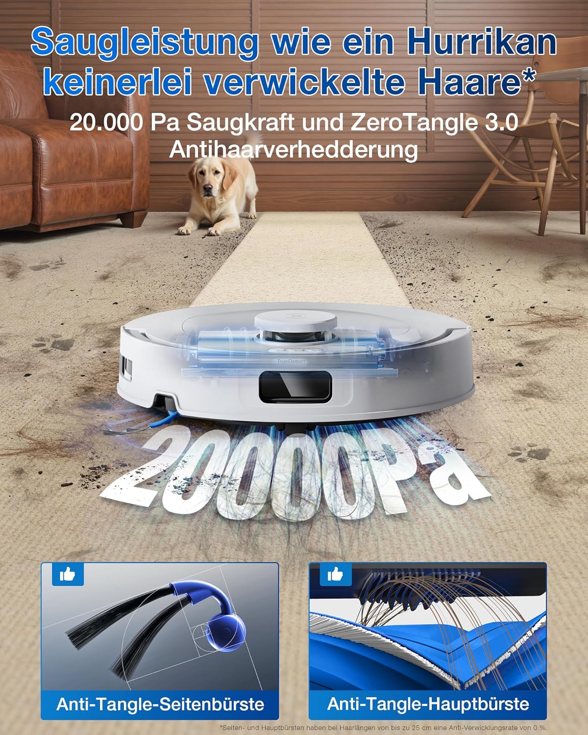 ECOVACS DEEBOT T30C Omni, Saugroboter mit Wischfunktion, 20.000 Pa, OZMO Turbo 2.0 Wischen, ZeroTangle 3.0 Anti-Verheddern, TruEdge 2.0 Kantenreinigung, All-in-One-Station, 75°C Moppwäsche, Schwarz