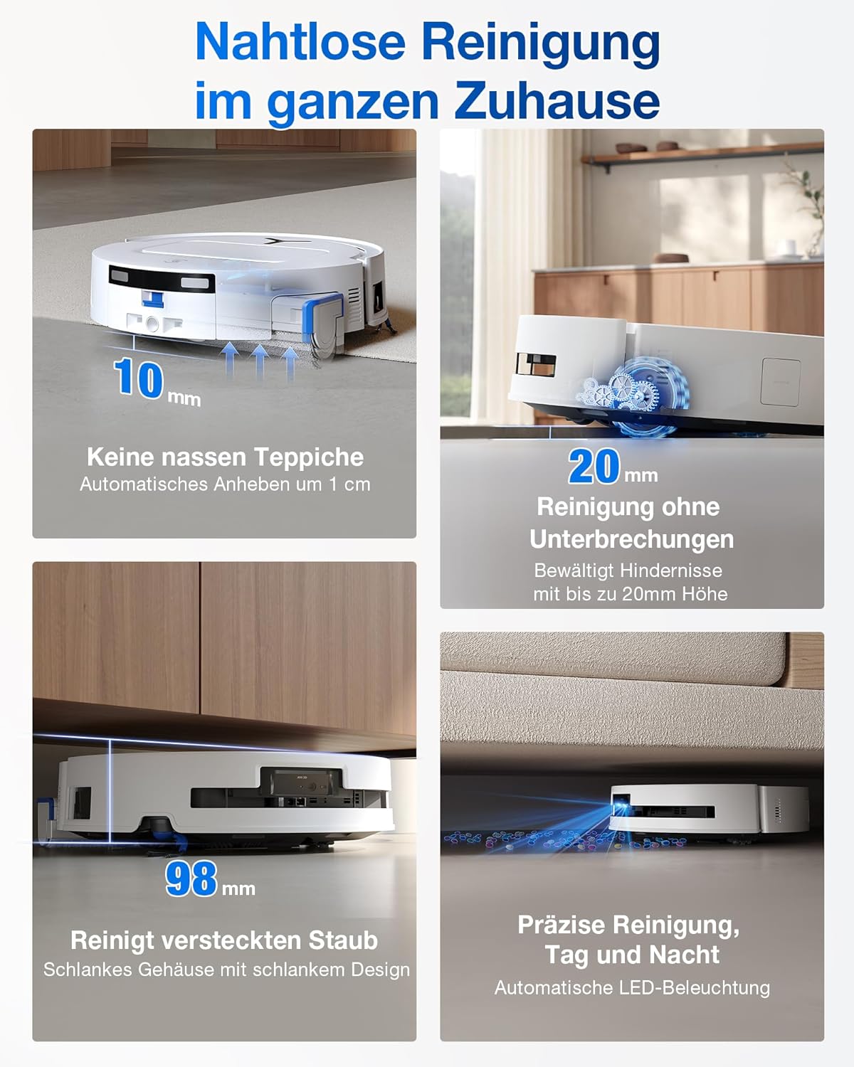 ECOVACS DEEBOT T80 Omni Saugroboter mit Wischfunktion, 18.000 Pa, OZMO Roller Wischwalze mit kontinuierlicher Frischwasser-Selbstreinigung, ZeroTangle 3.0,Moppwäsche mit 40-75℃ heißem Wasser, Schwarz