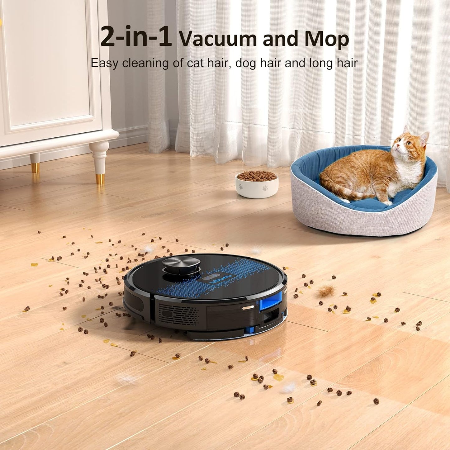 Lubluelu Saugroboter mit Wischfunktion 2-1, 4000Pa Staubsauger Roboter Lasernavigation mit 5 Karten, 55 dB Roboterstaubsauger mit APP Steuerung, Ideal fĂŒr Tierhaare, Teppiche, Hartböden, Blau (SL60D)