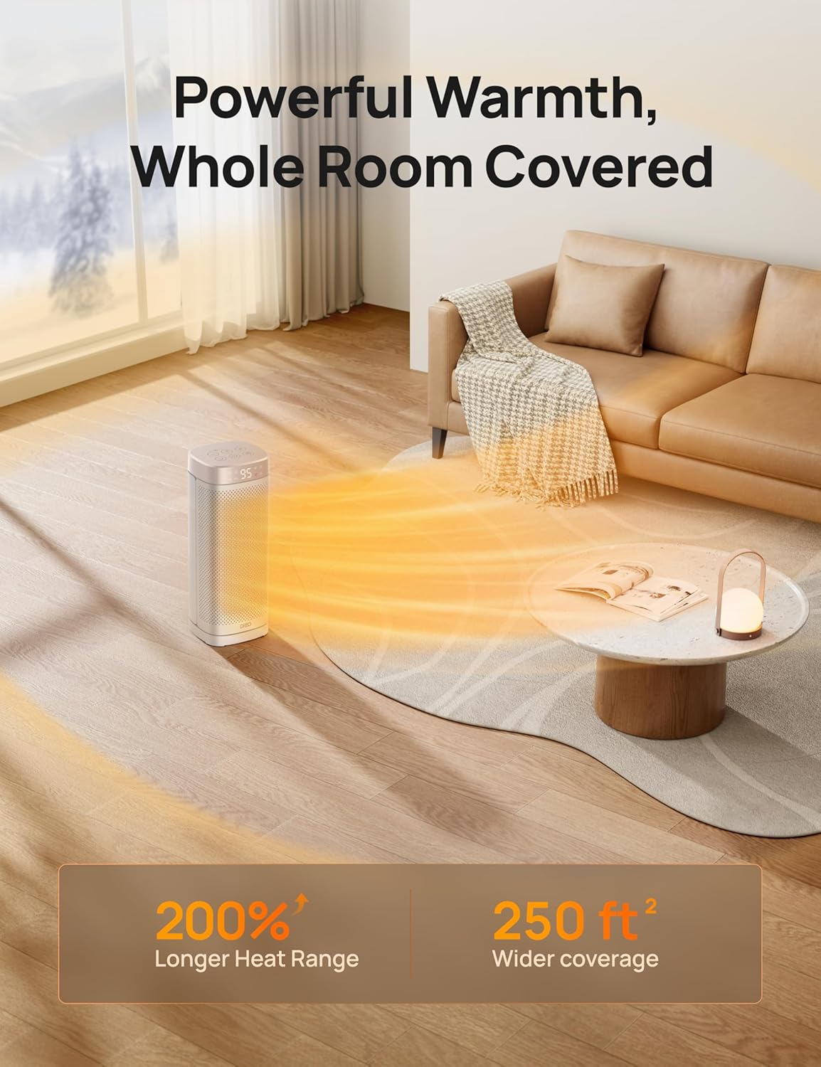 Dreo 16 Inch Electric Heater, Energy Efficient Space Heaters with Thermostat, 70° Oscillating Remote Control 3 Mode Tip-over & Overheat Protection, Silent Ceramic Fan Heater for Home