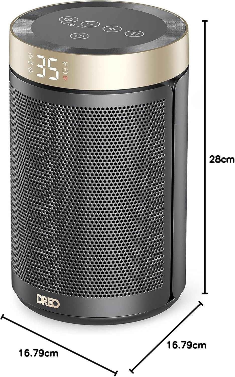 Dreo Energiesparender Heizlüfter, 34 dB Leiser 1500W Elektrischer PTC Keramik, Thermostat, Überhitzungs- & Kippschutz, 12 Std. Timer, Elektroheizung für Räume Schlafzimmer, Atom 316, Gold