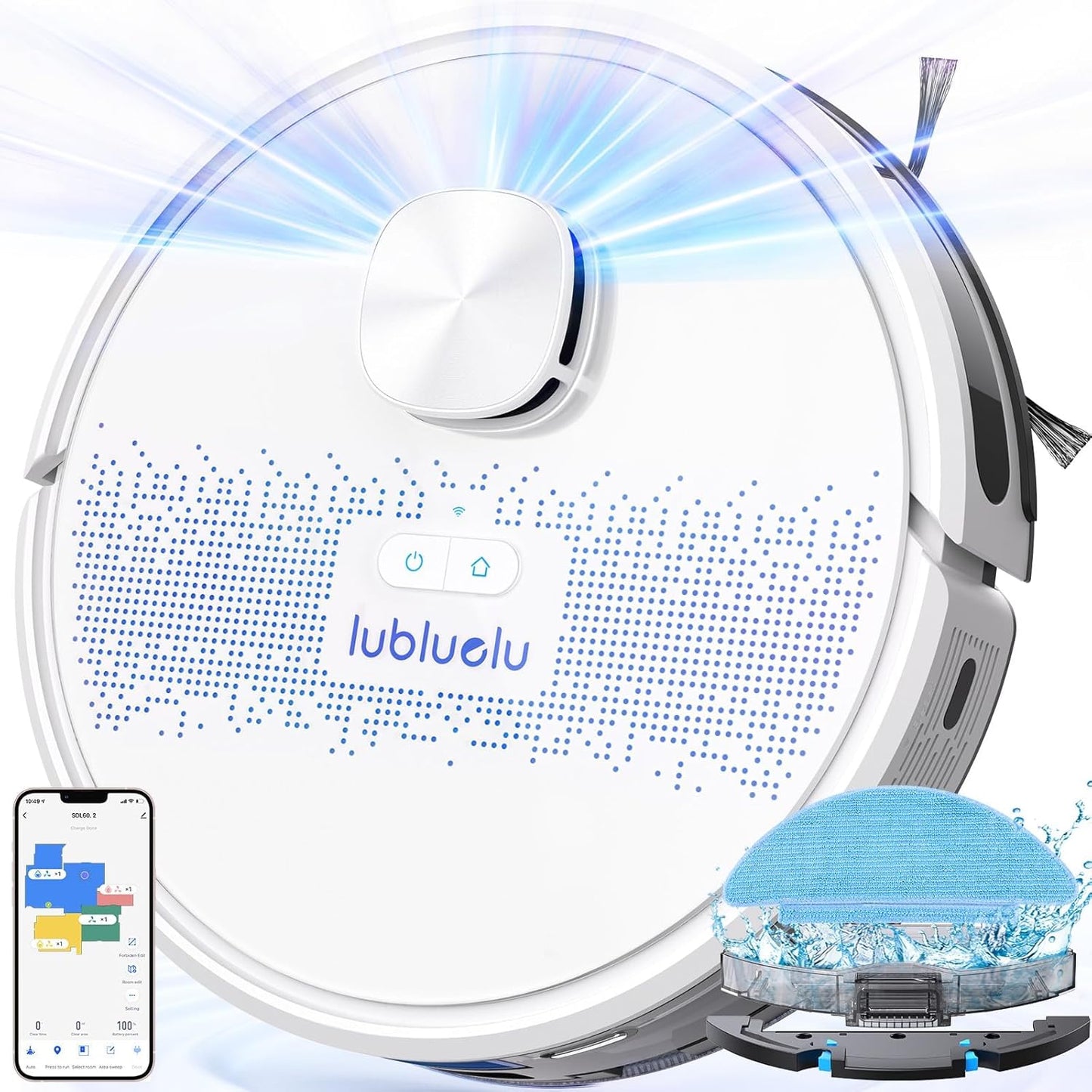 Lubluelu Saugroboter mit Wischfunktion 2-1, 4000Pa Staubsauger Roboter Lasernavigation mit 5 Karten, 55 dB Roboterstaubsauger mit APP Steuerung, Ideal fĂŒr Tierhaare, Teppiche, Hartböden, Blau (SL60D)