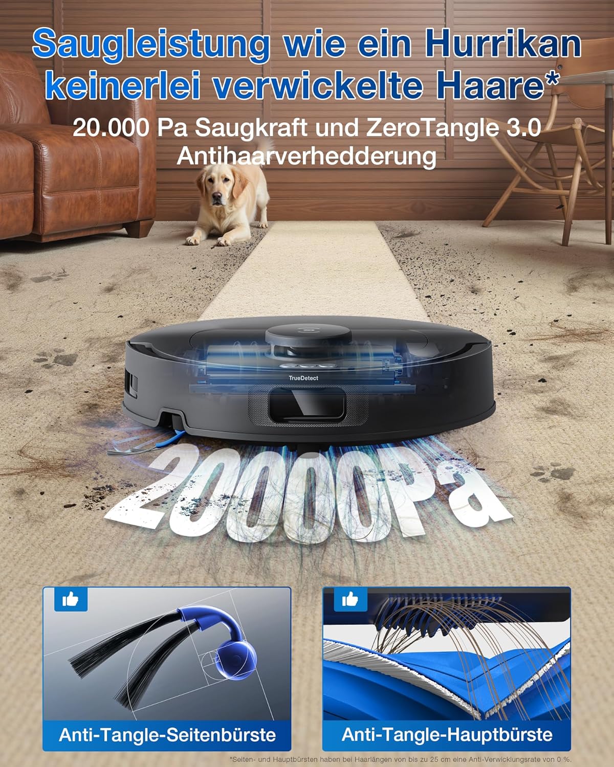 ECOVACS DEEBOT T30C Omni, Saugroboter mit Wischfunktion, 20.000 Pa, OZMO Turbo 2.0 Wischen, ZeroTangle 3.0 Anti-Verheddern, TruEdge 2.0 Kantenreinigung, All-in-One-Station, 75°C Moppwäsche, Schwarz