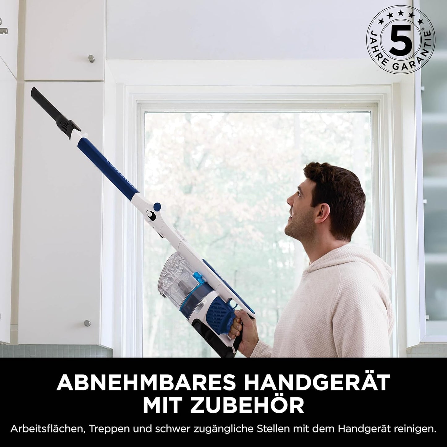 Shark PowerPro Akku-Staubsauger freistehend, bis 50 Min. Laufzeit, kabellos, beutellos, für Tierhaare, Allergiker, Teppich und Hartböden, mit LED-Licht und Knickgelenk-Rohr, Navyblau, IZ380EU