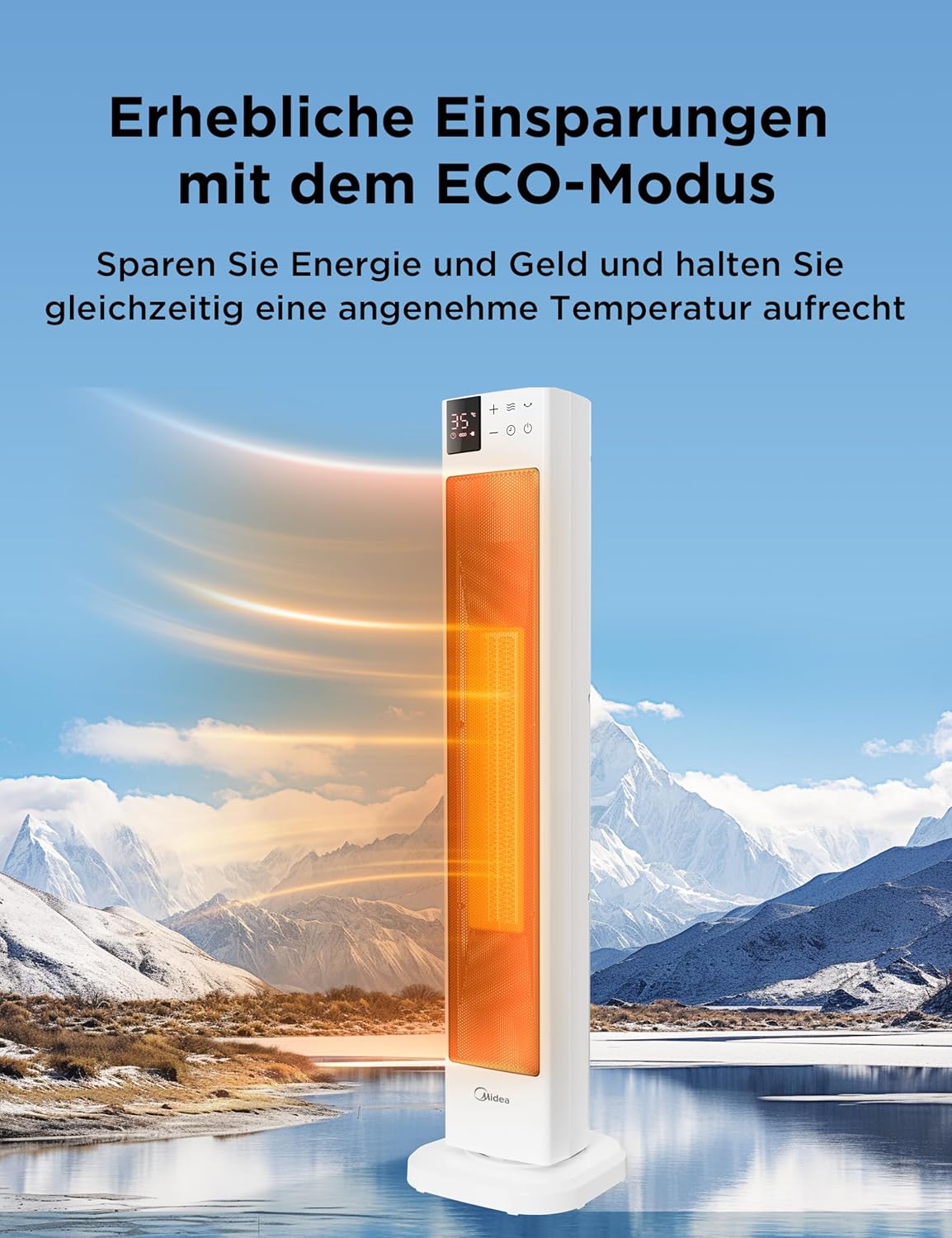 Midea NTH20-22ER(WH) Heizlüfter Energiesparend Leise mit Fernbedienung,PTC 2000 Watt Keramik Heizlüfter mit Thermostat, 2 Heizstufen, 24H Timer, ECO-Modus,für große Räume, 75°-Oszillation, 58CM, Weiß