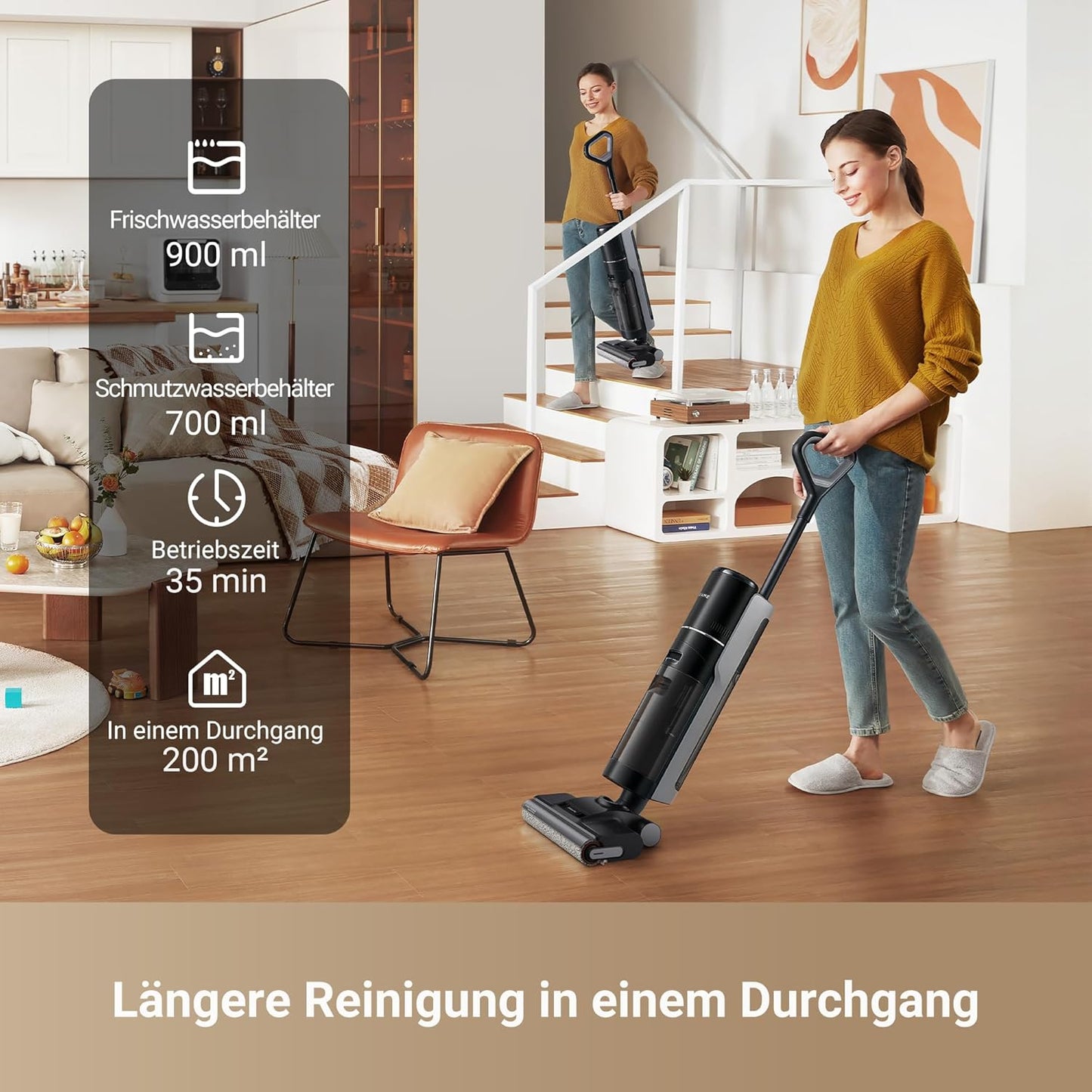 dreame H12 Pro Ultra Nass- und Trockensauger, Bürstenreinigung 60 °C, 30 Min. Heißlufttrocknung, Selbstreinigung mit festem Schaber, 16 kPa Saugkraft, Doppel-Kantenreinigung, intell. Erkenn. & Anpass