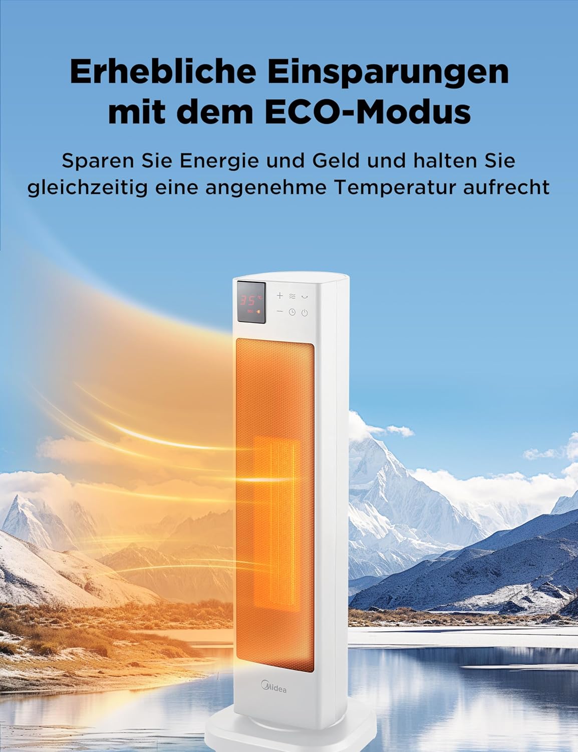 Midea NTH20-22ER(WH) Heizlüfter Energiesparend Leise mit Fernbedienung,PTC 2000 Watt Keramik Heizlüfter mit Thermostat, 2 Heizstufen, 24H Timer, ECO-Modus,für große Räume, 75°-Oszillation, 58CM, Weiß