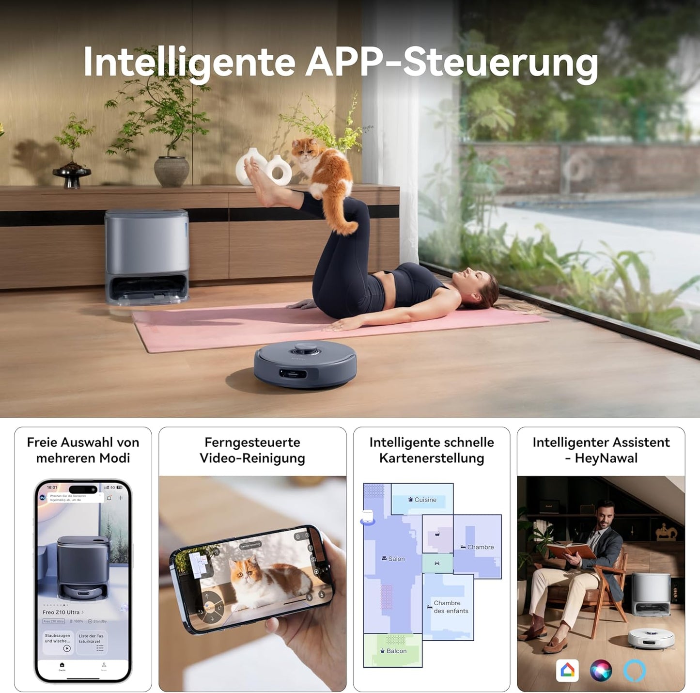 NARWAL Freo Z10 Ultra Saugroboter mit Wischfunktion, 18.000 Pa Saugleistung, dynamische Moppausdehnung, Tangle-Free System, intelligente Nass-Trocken-Reinigung, All-in-One-Basisstation