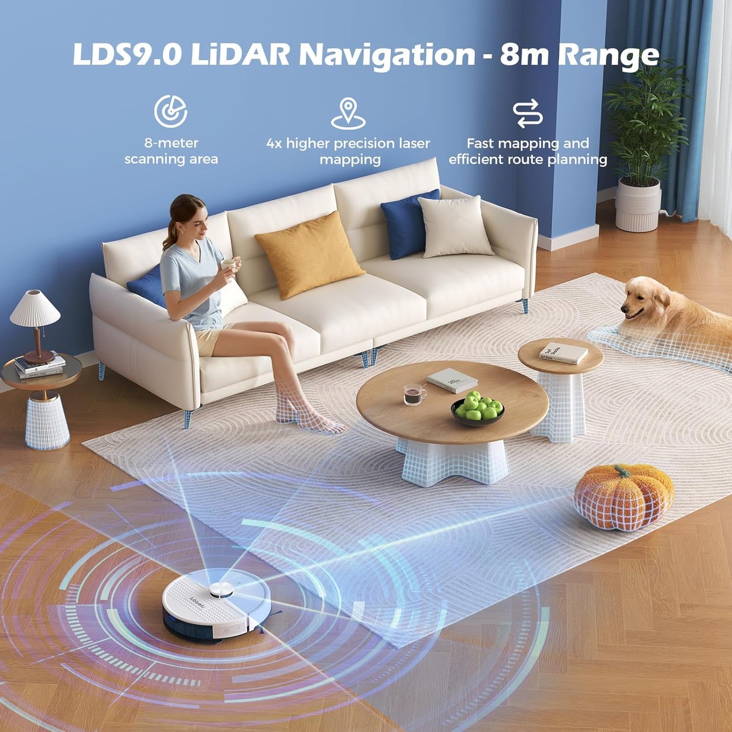 Lubluelu Saugroboter mit Wischfunktion 3-1, 4500Pa Staubsauger Roboter mit Lasernavigation, 54 dB Roboterstaubsauger mit Anti-Siphon-Technologie, 150 Min Laufzeit, APP Steuerung, 24 No-Go Zonen (SL68)