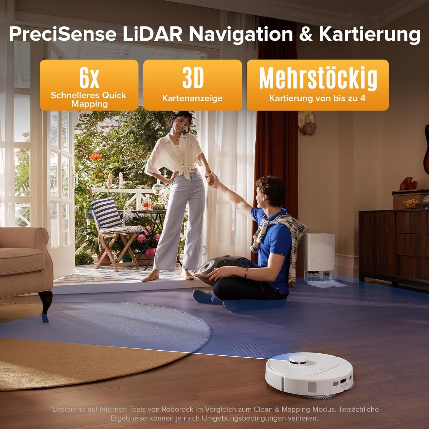 roborock QV 35S-Set Saugroboter mit Wischfunktion, 10.000 Pa HyperForce Saugkraft, Anti-Tangle-Bürsten, Anhebbare Schleudermopps, Intelligente Hindernisvermeidung, All-in-One Dock (Schwarz)