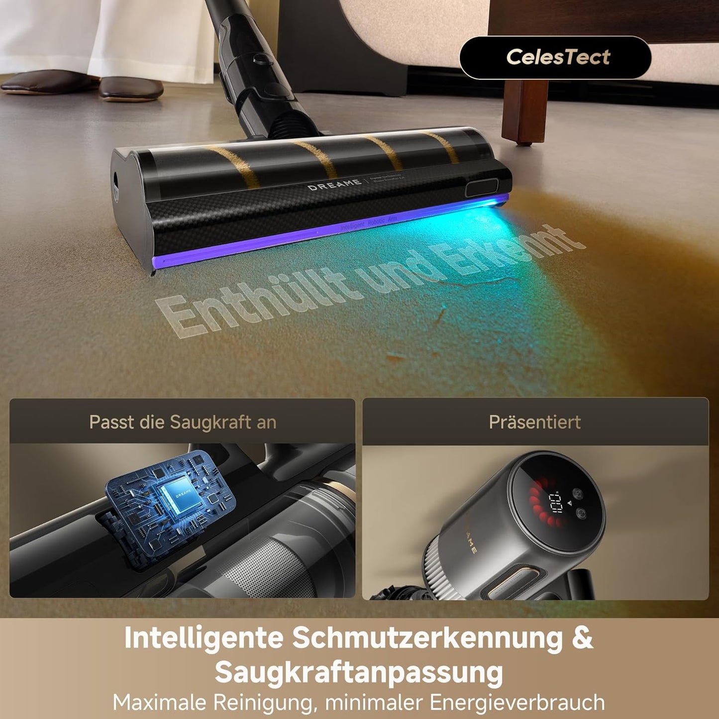 dreame V20 Pro-A Kabelloser Staubsauger, Kantenreinigung 0 mm, ohne Verheddern, für Hartböden und Teppiche, 210 AW Saugkraft, 90 Min. maximale Laufzeit, Filterung 99,99%, entfernt Tierhaare