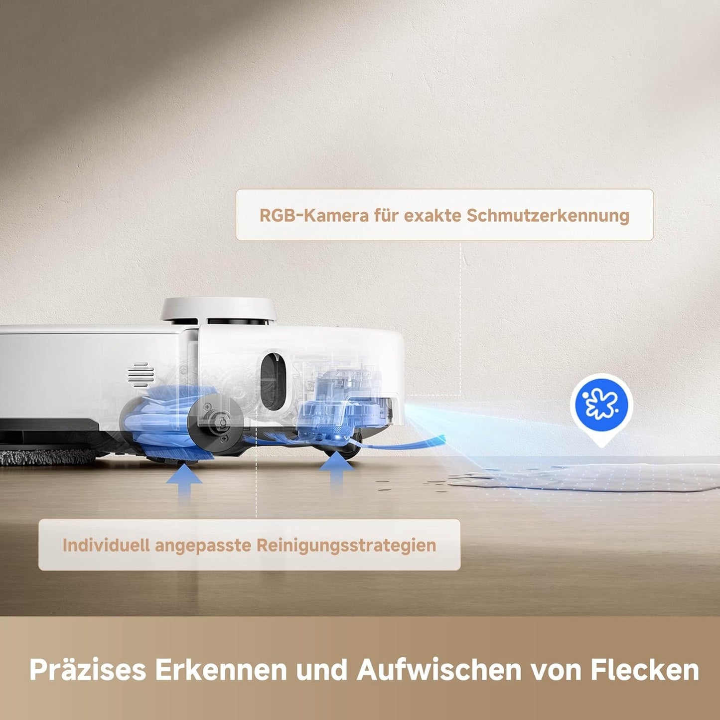 Mova P50 Pro Ultra Staubsaugerroboter mit Mopp, 19.000 Pa, 75℃ Selbstreinigender Heißwasser-Mopp mit Auszug Seitenbürste, LDS-Navigation,+RGB AI+LED-Hindernisvermeidung, Auto-Entleerung/Nachfüllen